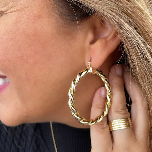 18k Gold Filled Dial Twisted Hoop Earrings