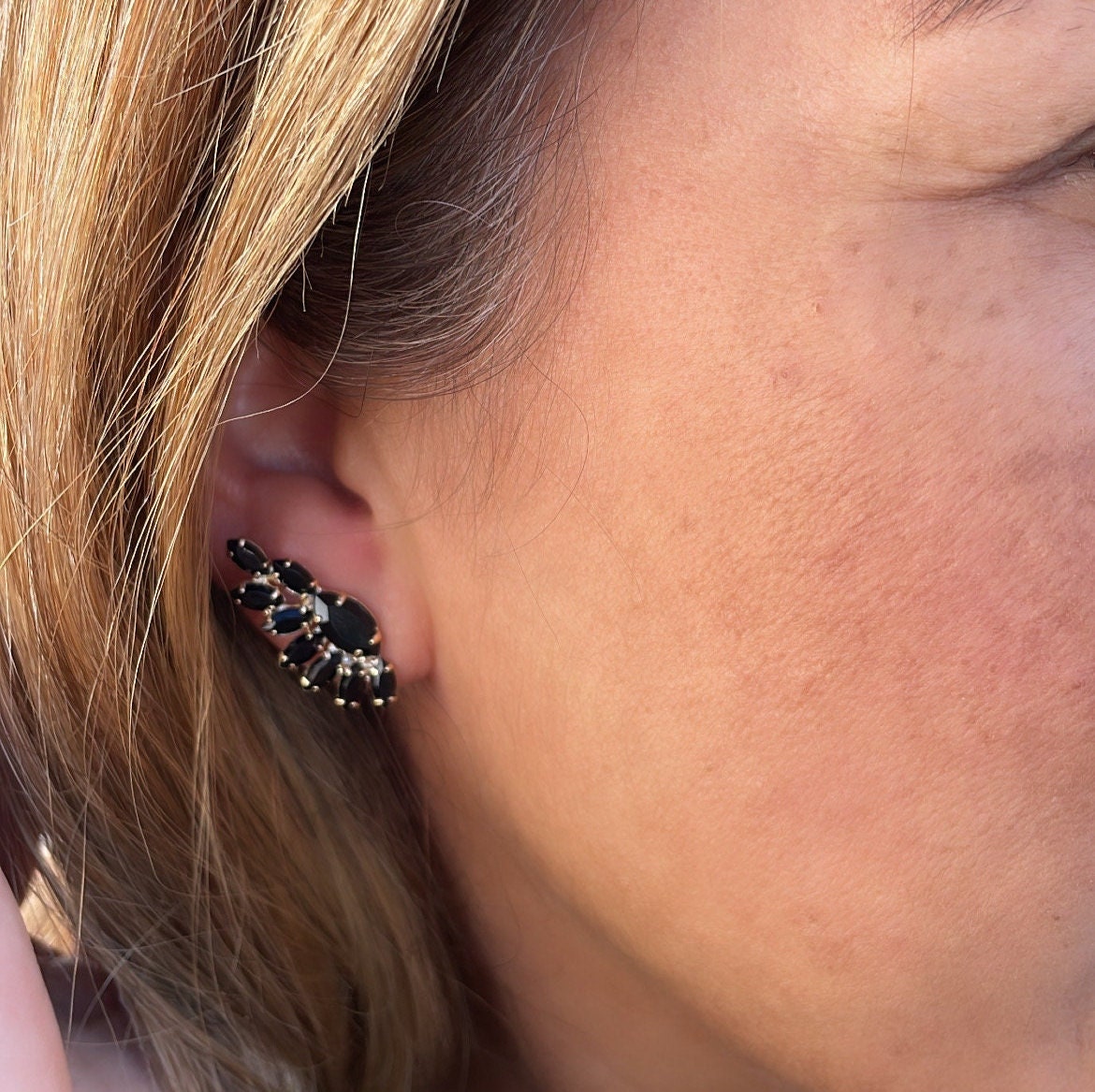 18k Gold Filled Wing Designed Earring With Black Stones