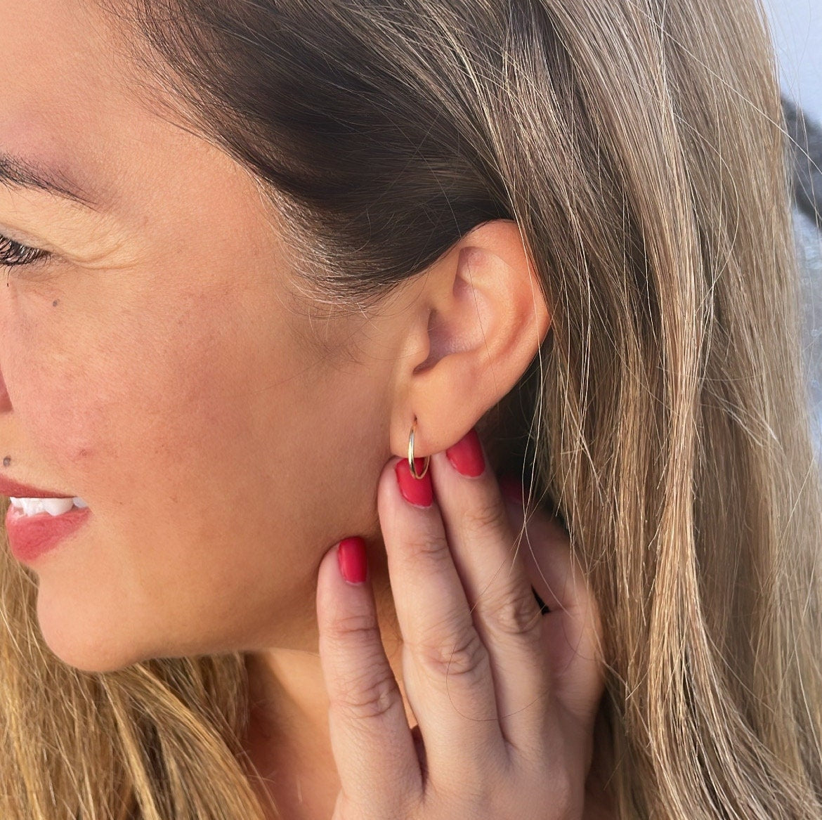 18k Gold Filled Small Thin Endless Hoop Earrings