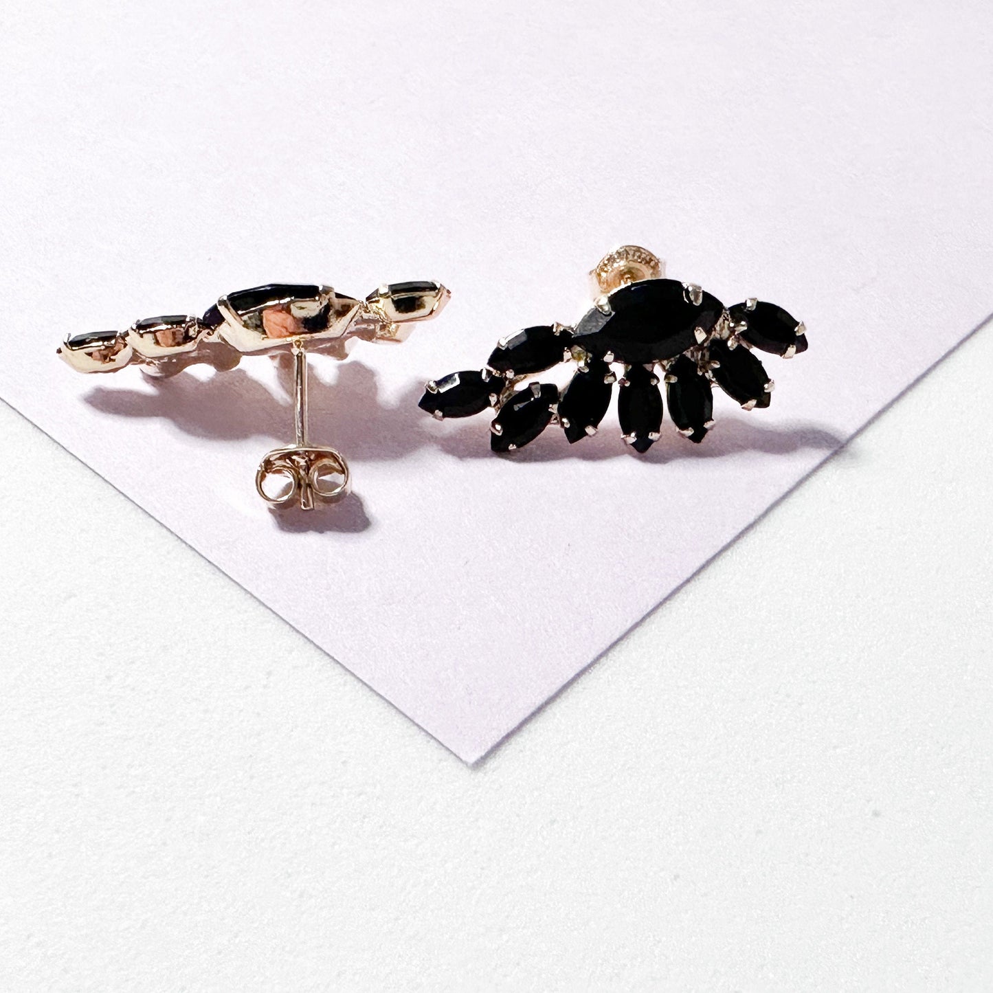 18k Gold Filled Wing Designed Earring With Black Stones