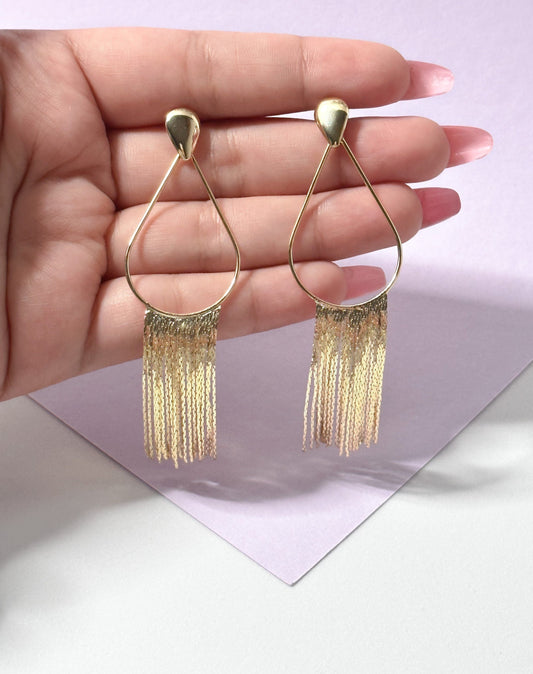 18k Gold Filled Oval Tear Drop Shaped Chandelier Earring