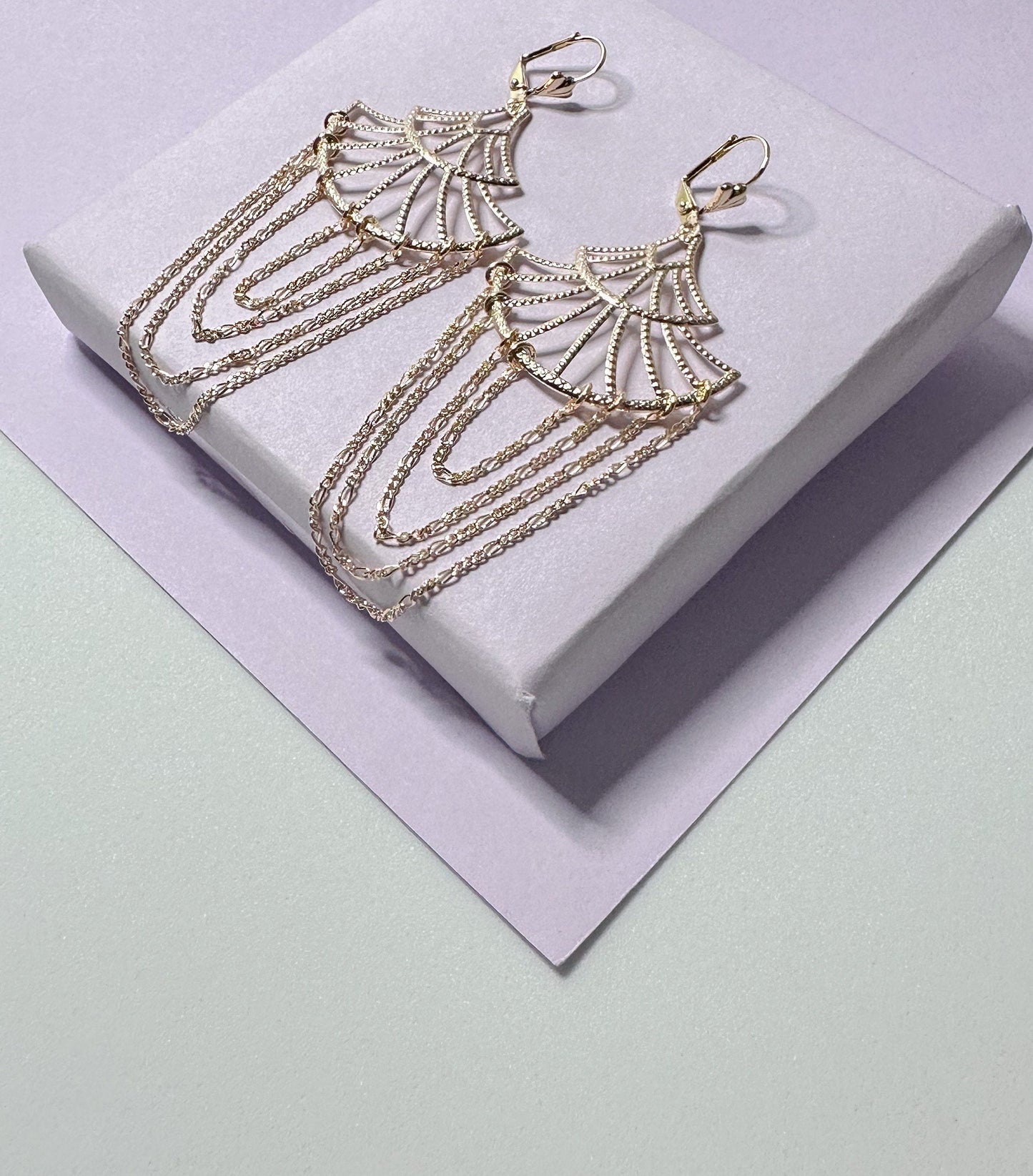 Light 18k Gold Filled Figaro Chain Chandelier Earrings