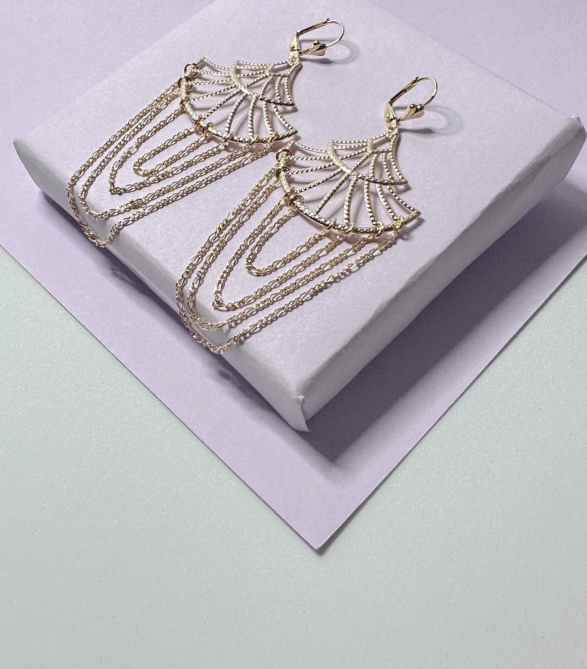 Light 18k Gold Filled Figaro Chain Chandelier Earrings