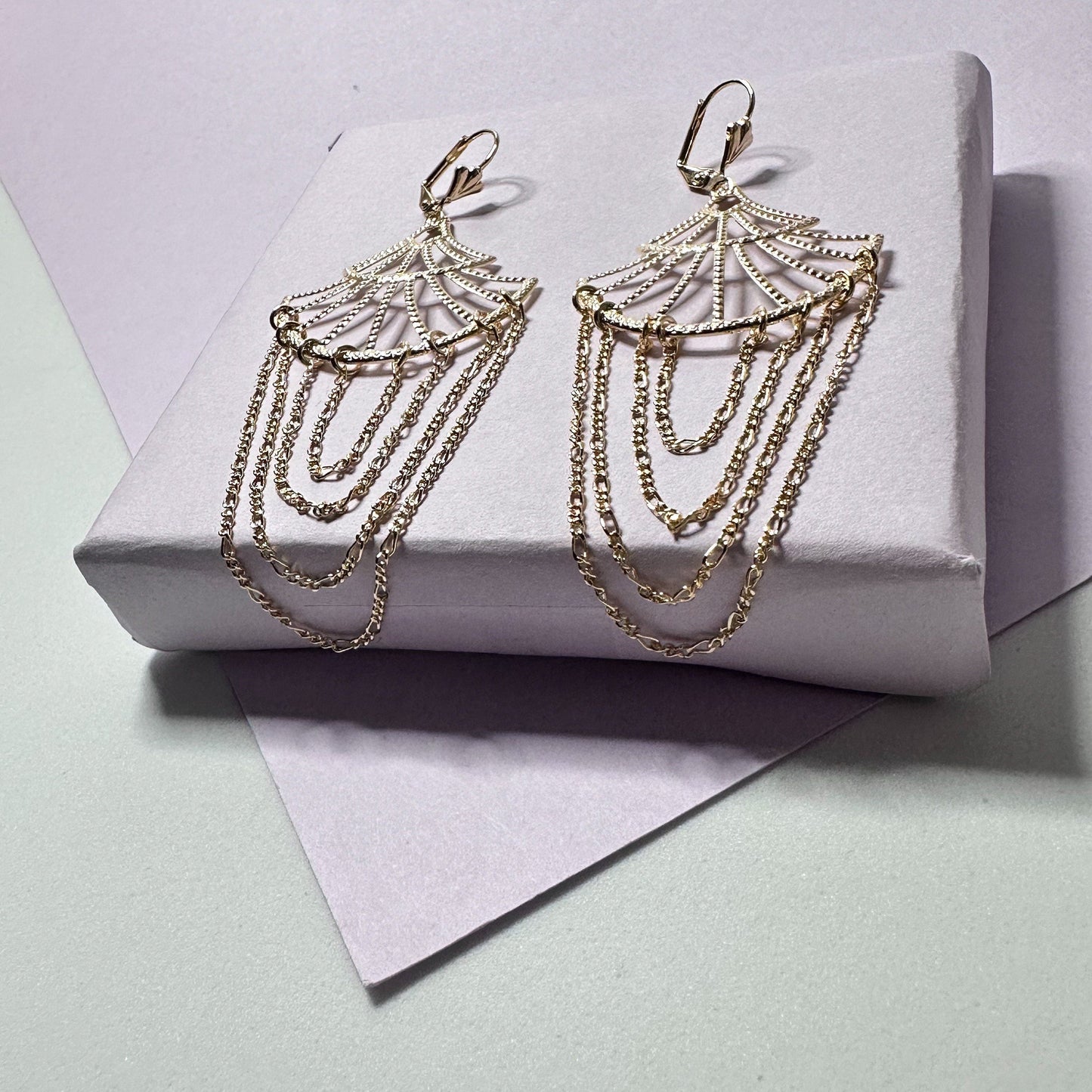 Light 18k Gold Filled Figaro Chain Chandelier Earrings