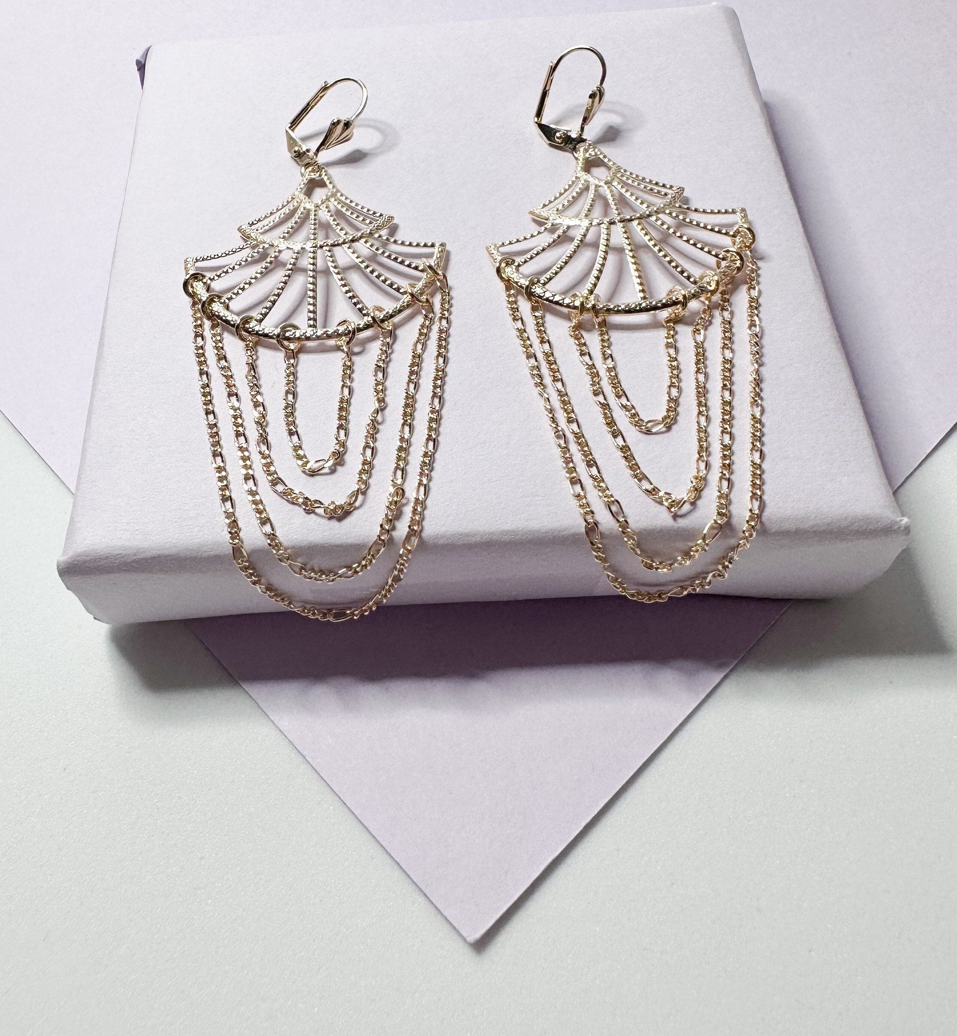Light 18k Gold Filled Figaro Chain Chandelier Earrings