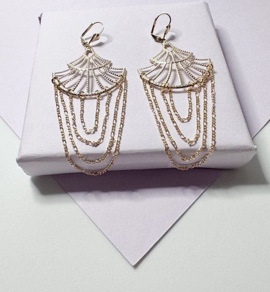 Light 18k Gold Filled Figaro Chain Chandelier Earrings