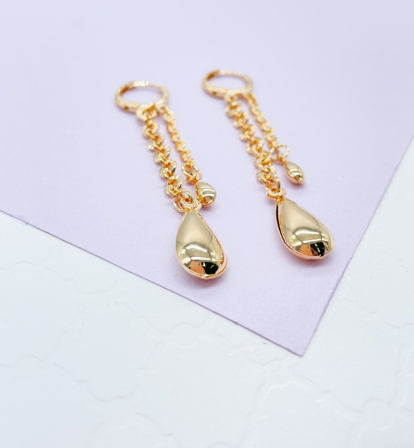 18k Gold Filled Dangling Dual Tear Drop Earring
