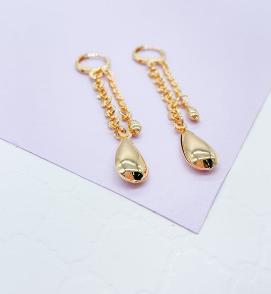 18k Gold Filled Dangling Dual Tear Drop Earring