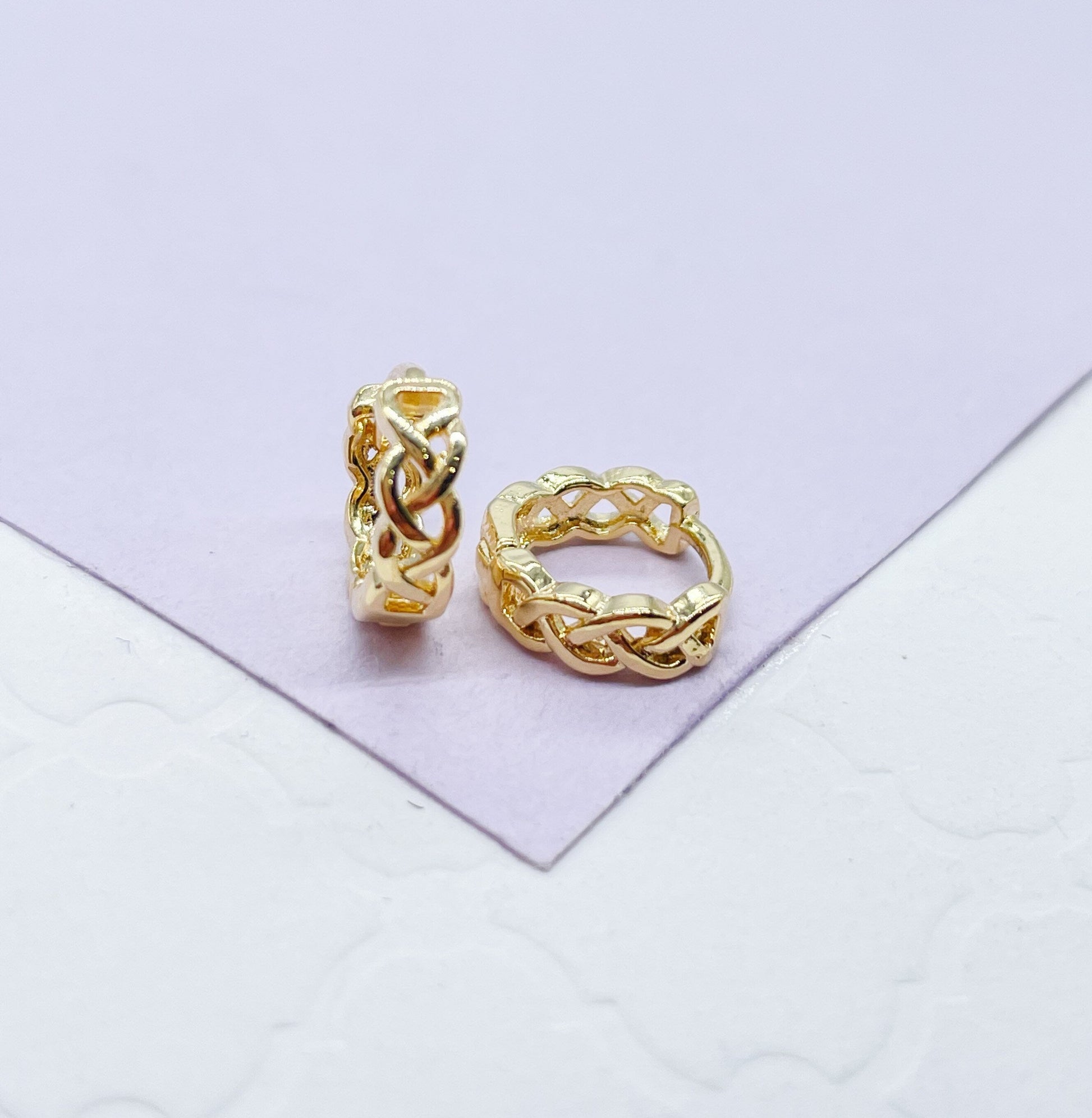 18k Gold Filled Plain Braided Huggie Earring Available in 2 Sizes