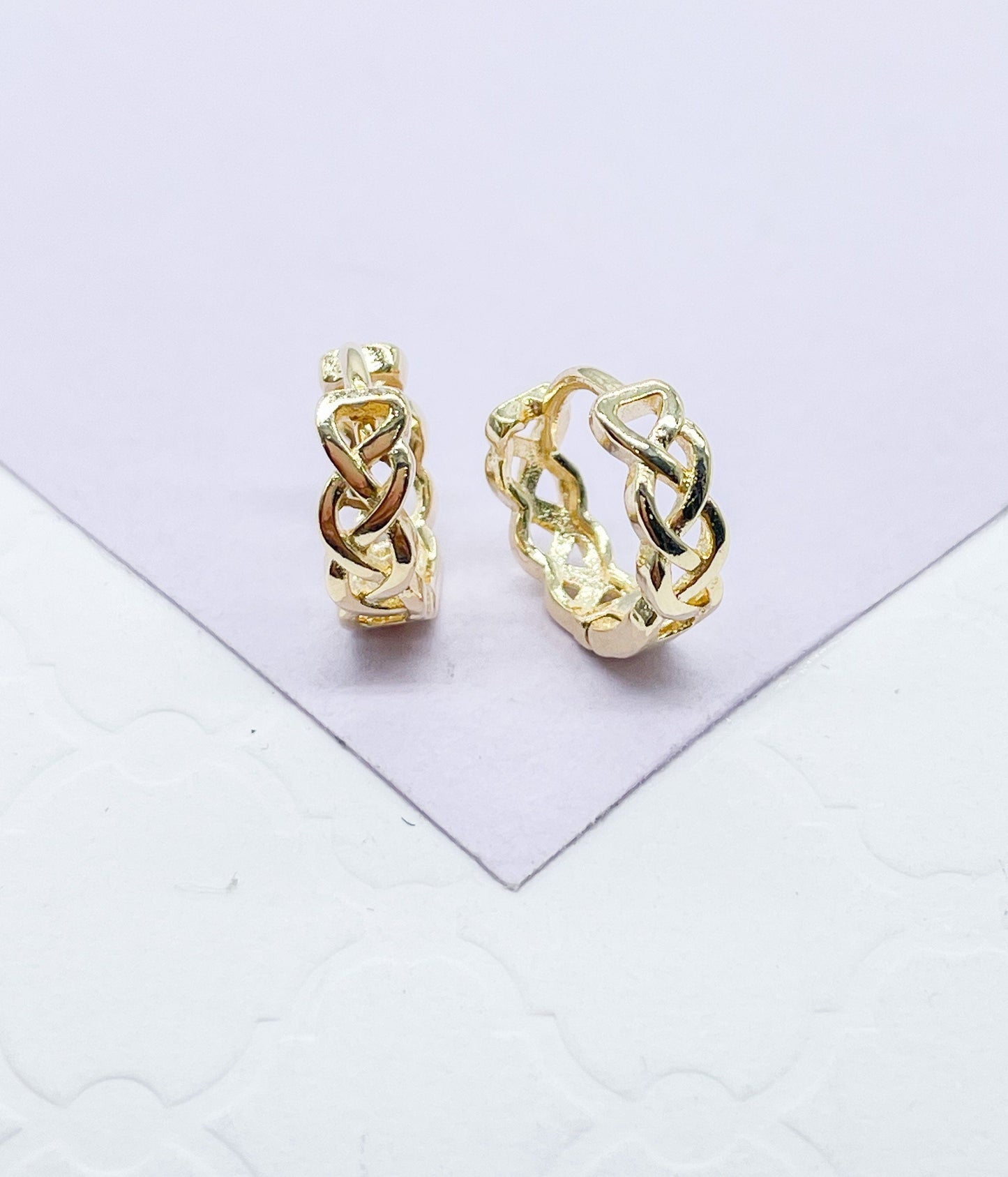 18k Gold Filled Plain Braided Huggie Earring Available in 2 Sizes
