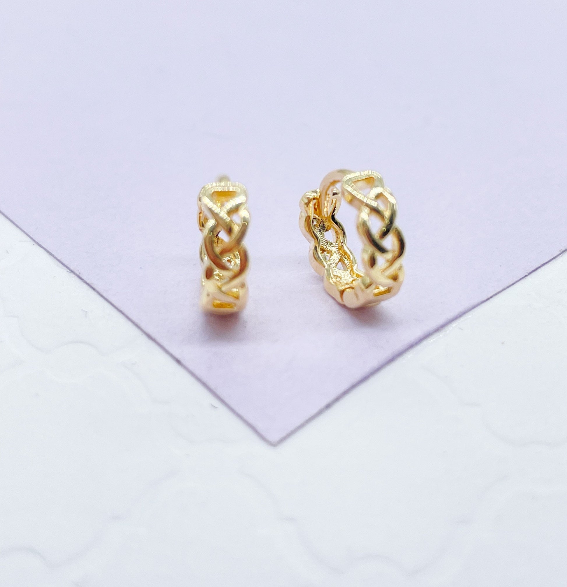 18k Gold Filled Plain Braided Huggie Earring Available in 2 Sizes