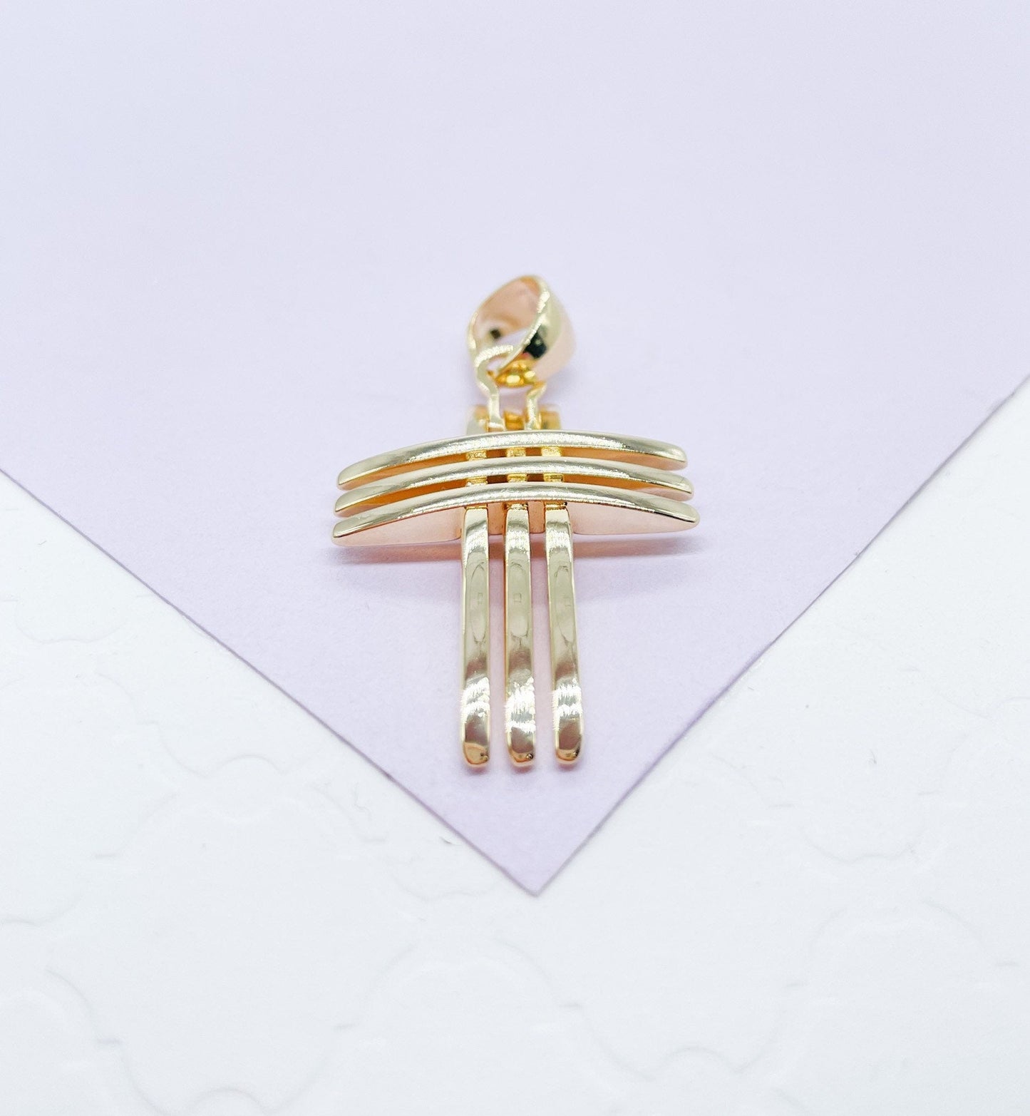 18k Gold Filled 3 Rows Solid Dome Cross