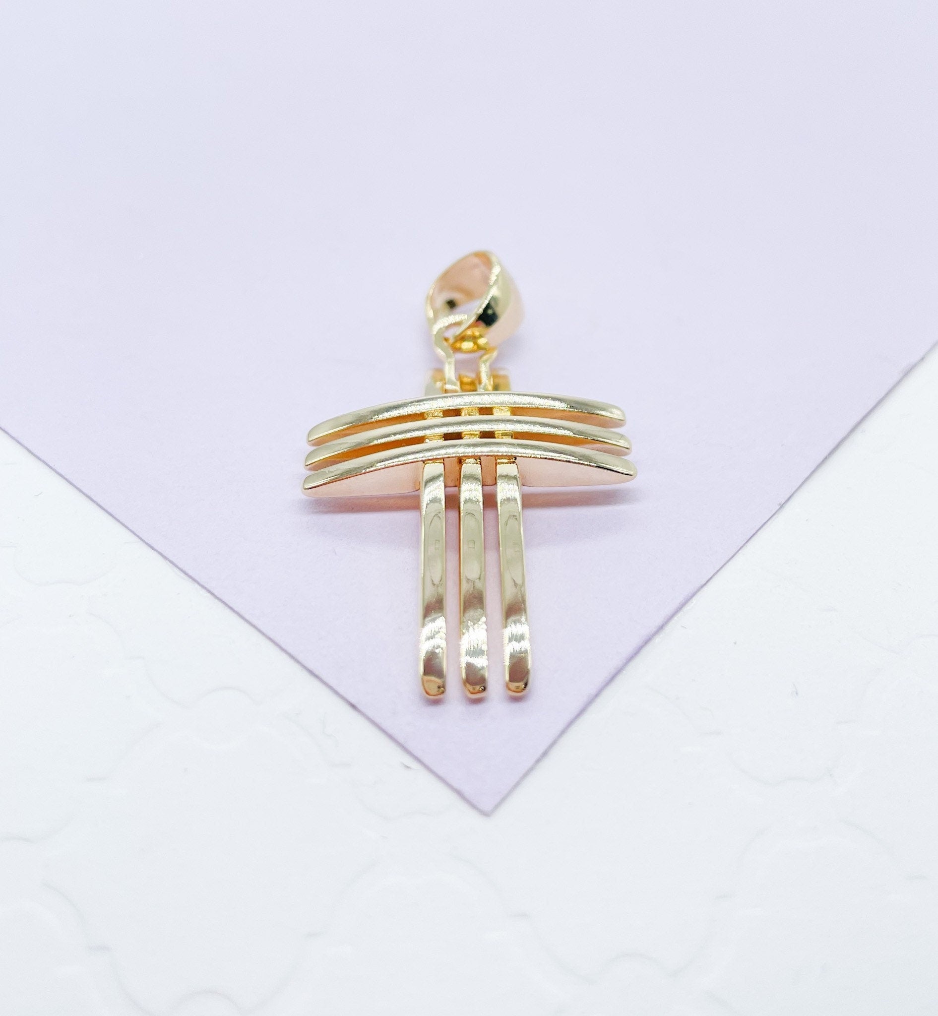 18k Gold Filled 3 Rows Solid Dome Cross