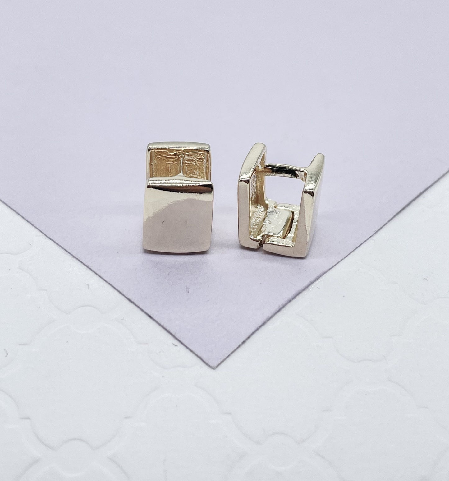 18k Gold Filled Smooth Plain Square Huggies, Wrap Around Earring