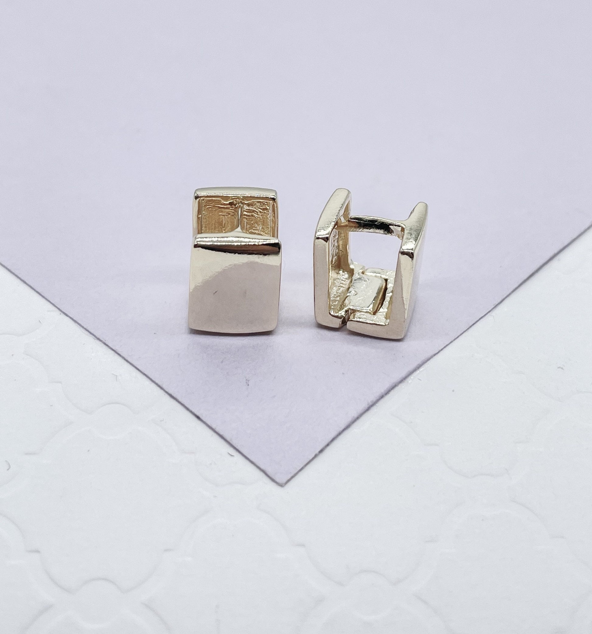 18k Gold Filled Smooth Plain Square Huggies, Wrap Around Earring