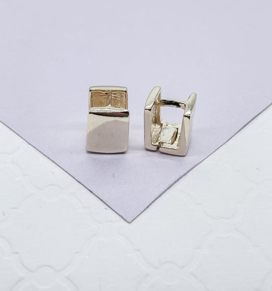 18k Gold Filled Smooth Plain Square Huggies, Wrap Around Earring