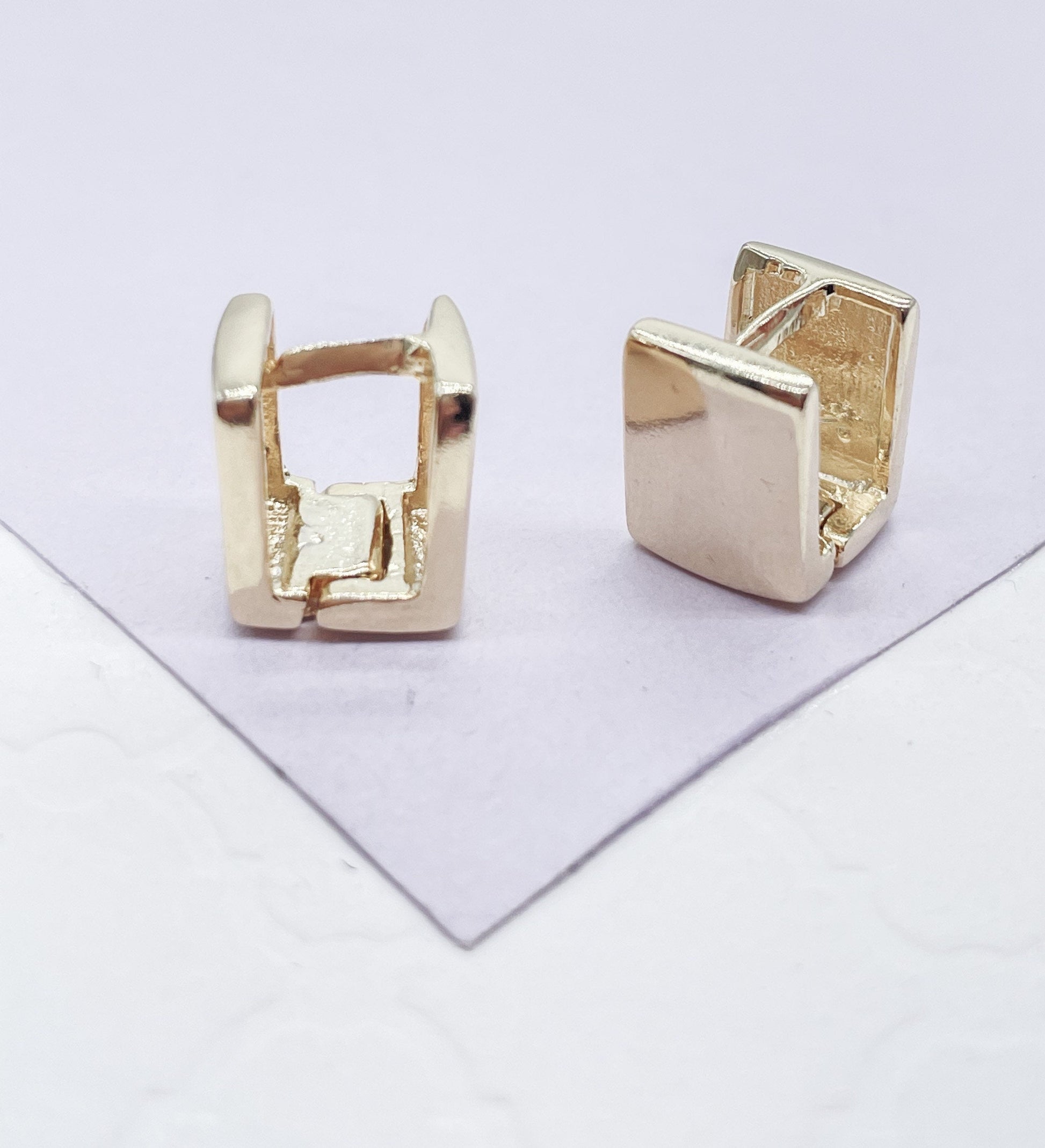 18k Gold Filled Smooth Plain Square Huggies, Wrap Around Earring