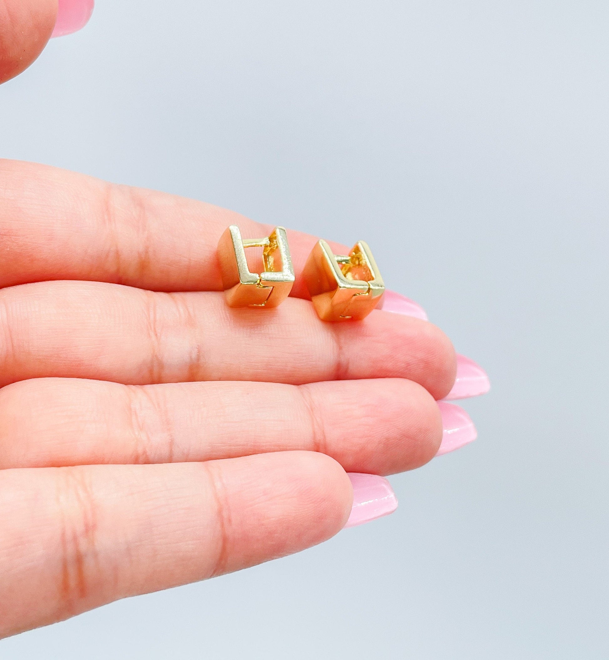 18k Gold Filled Smooth Plain Square Huggies, Wrap Around Earring