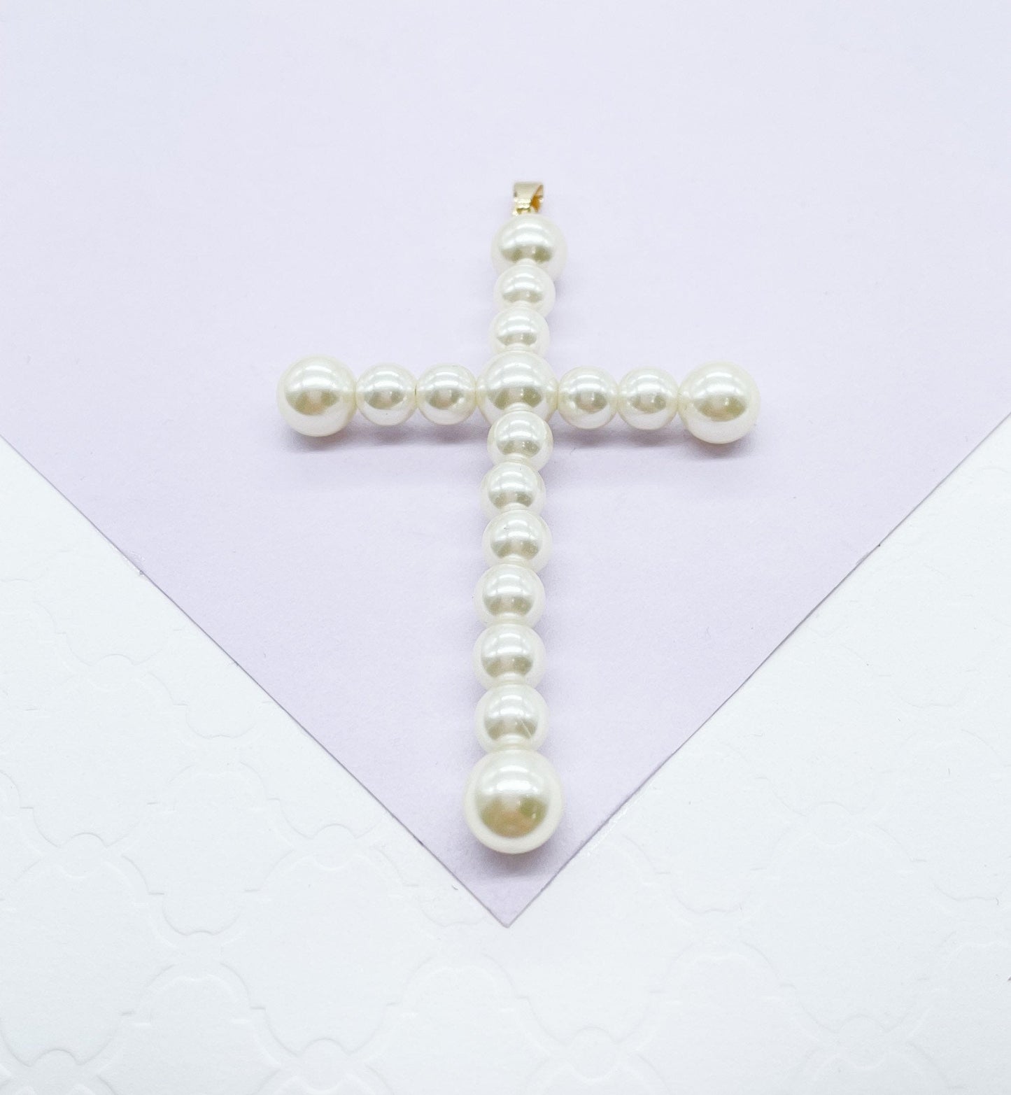 18k Gold Filled Faux all around Pearl Style Cross Pendant in two sizes