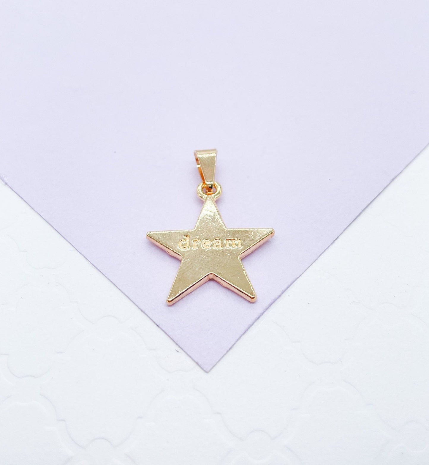 18k Gold Filled Solid Star With Dream Quote Center