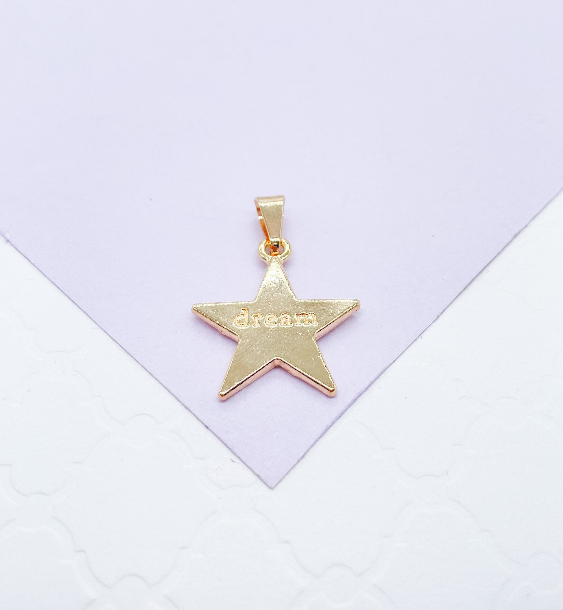 18k Gold Filled Solid Star With Dream Quote Center