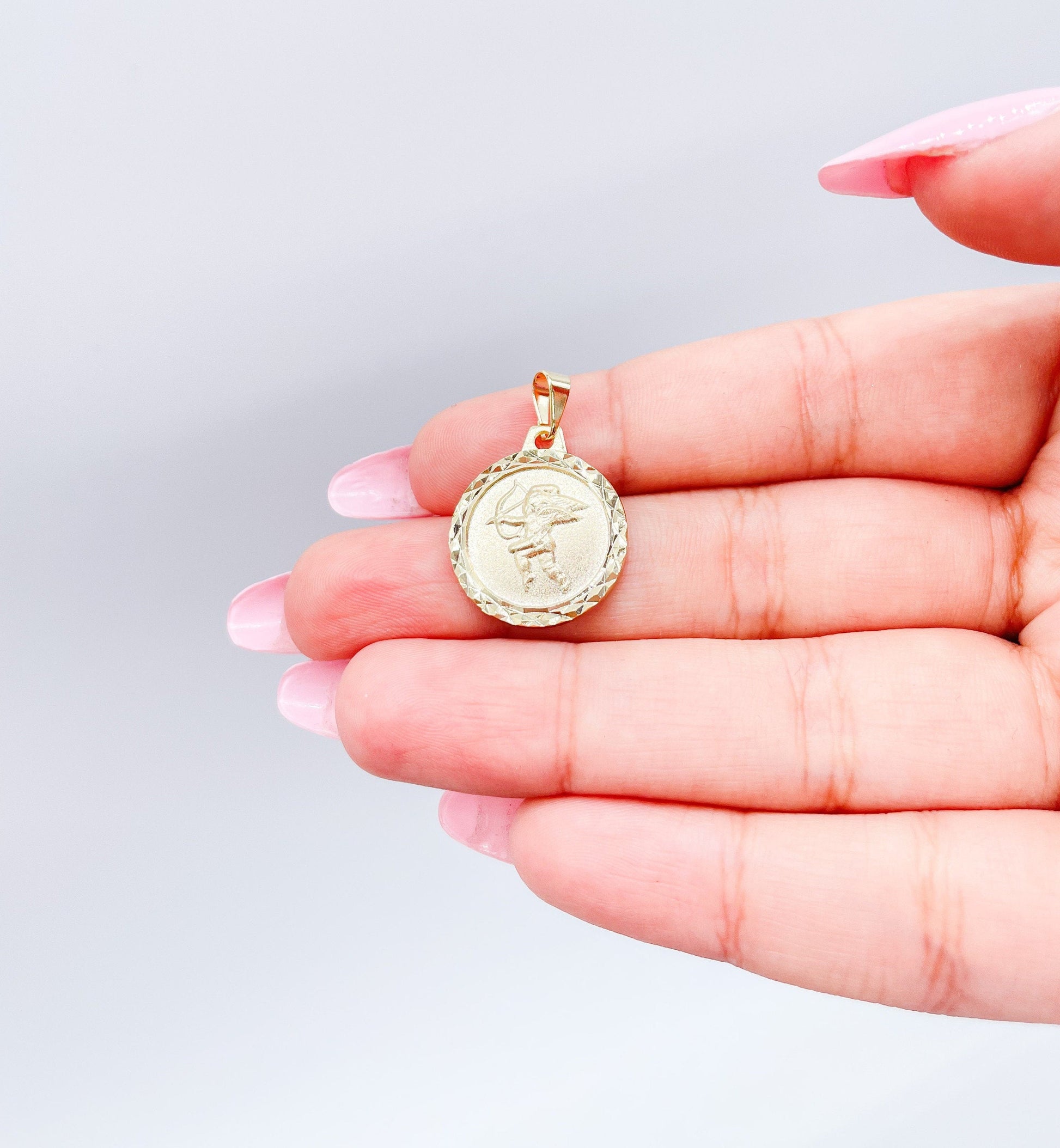18k Gold Filled Medallion Charm Pendant With engraved Angel in Center