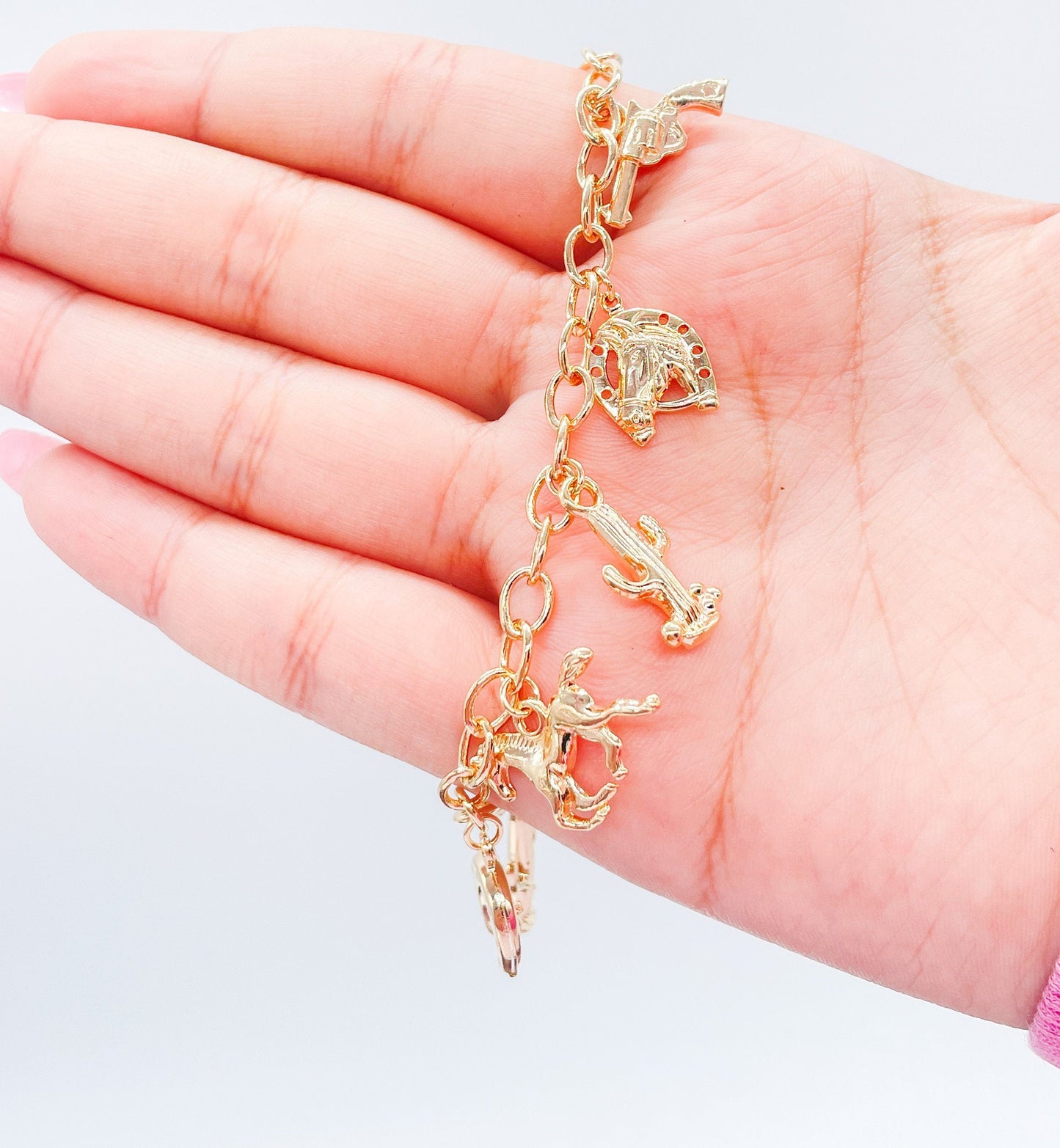 18k Gold Filled “Wild West” Themed Charm Bracelet