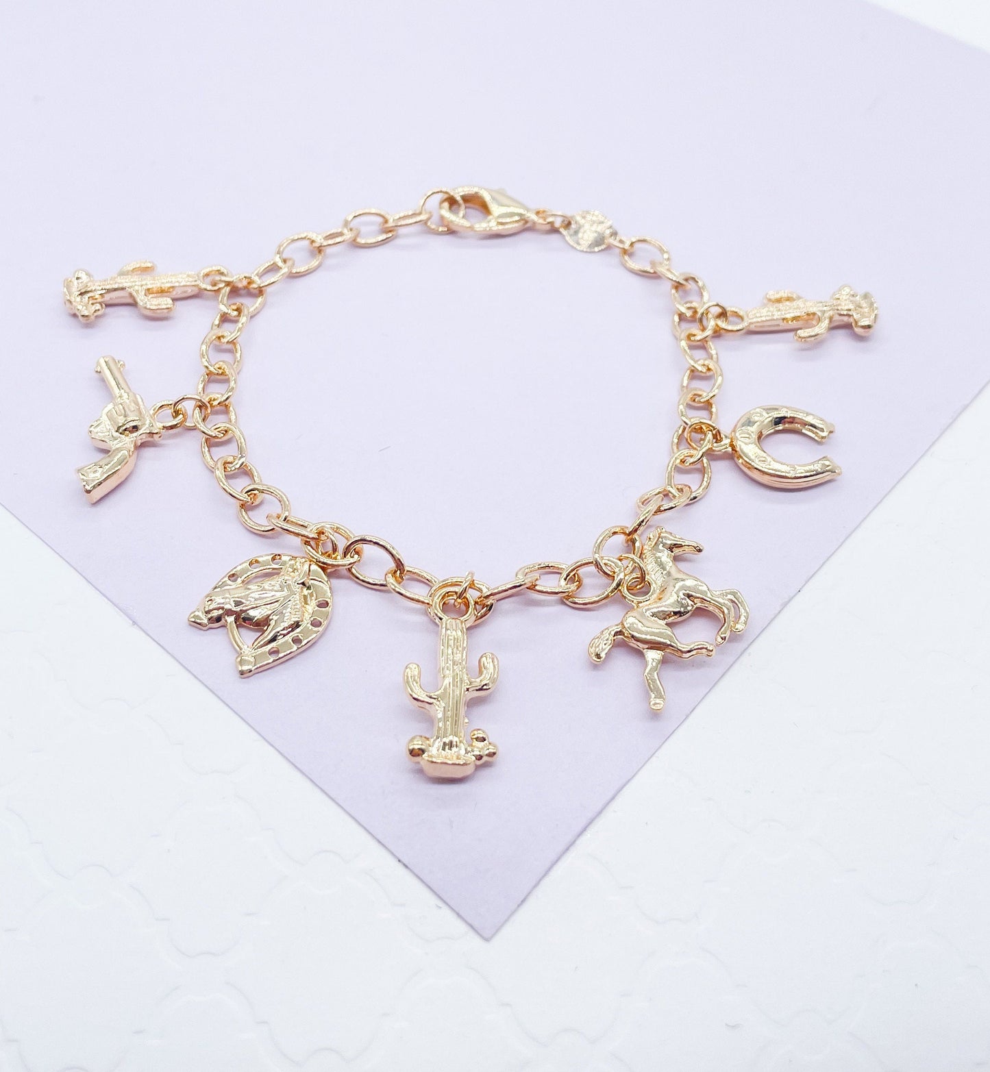 18k Gold Filled “Wild West” Themed Charm Bracelet