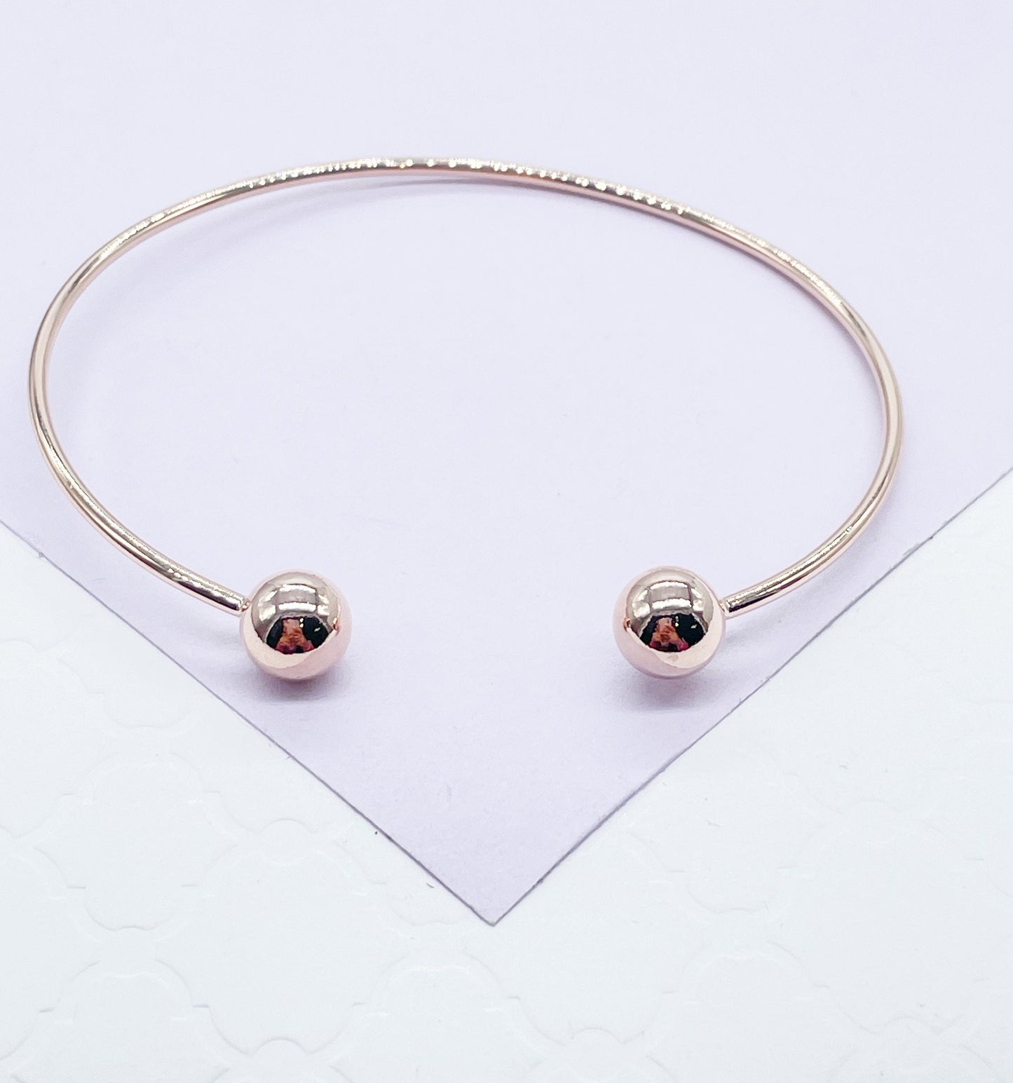 18k Gold Filled Plain Cuff Bracelet With Balls as Ends