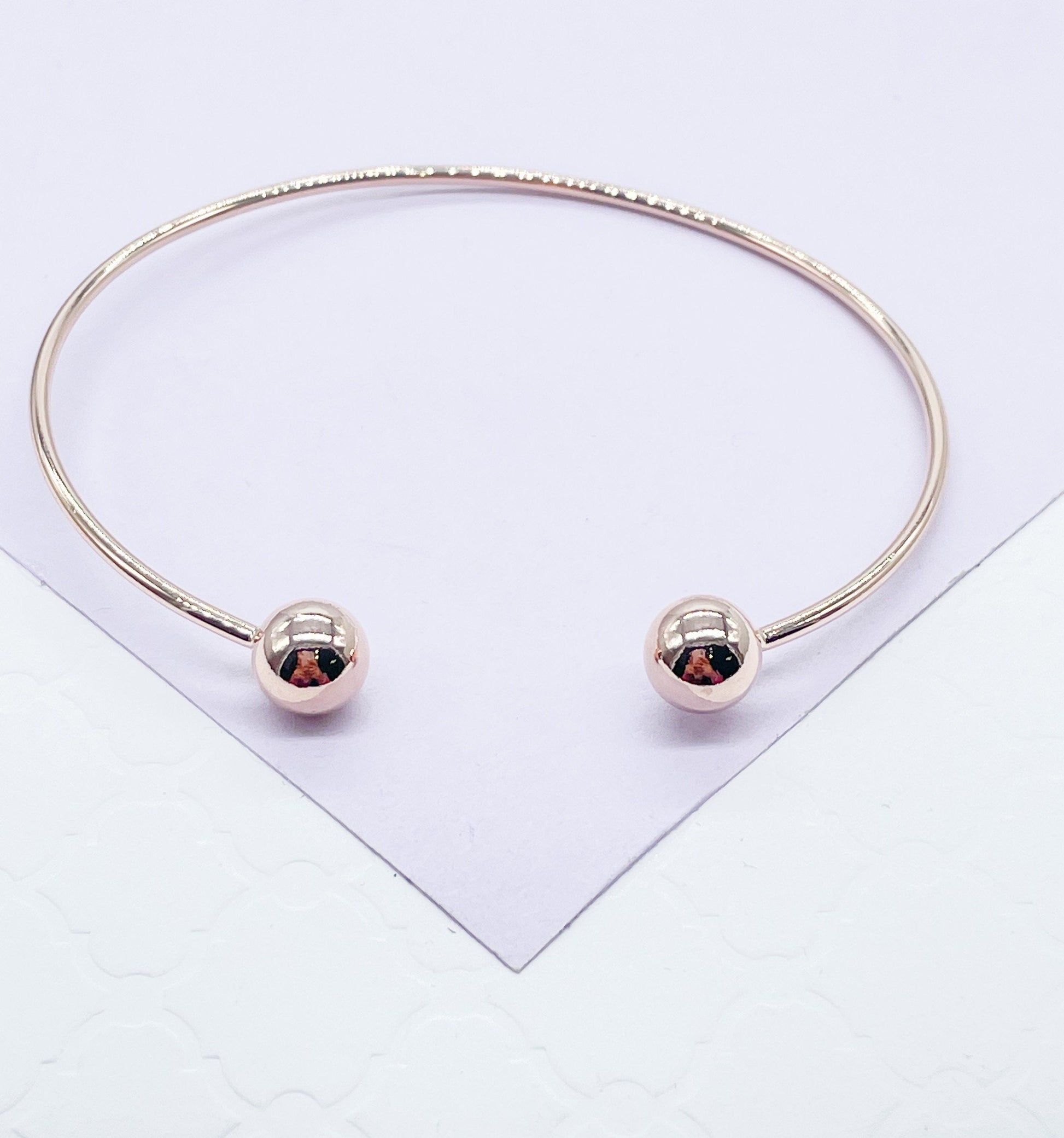 18k Gold Filled Plain Cuff Bracelet With Balls as Ends