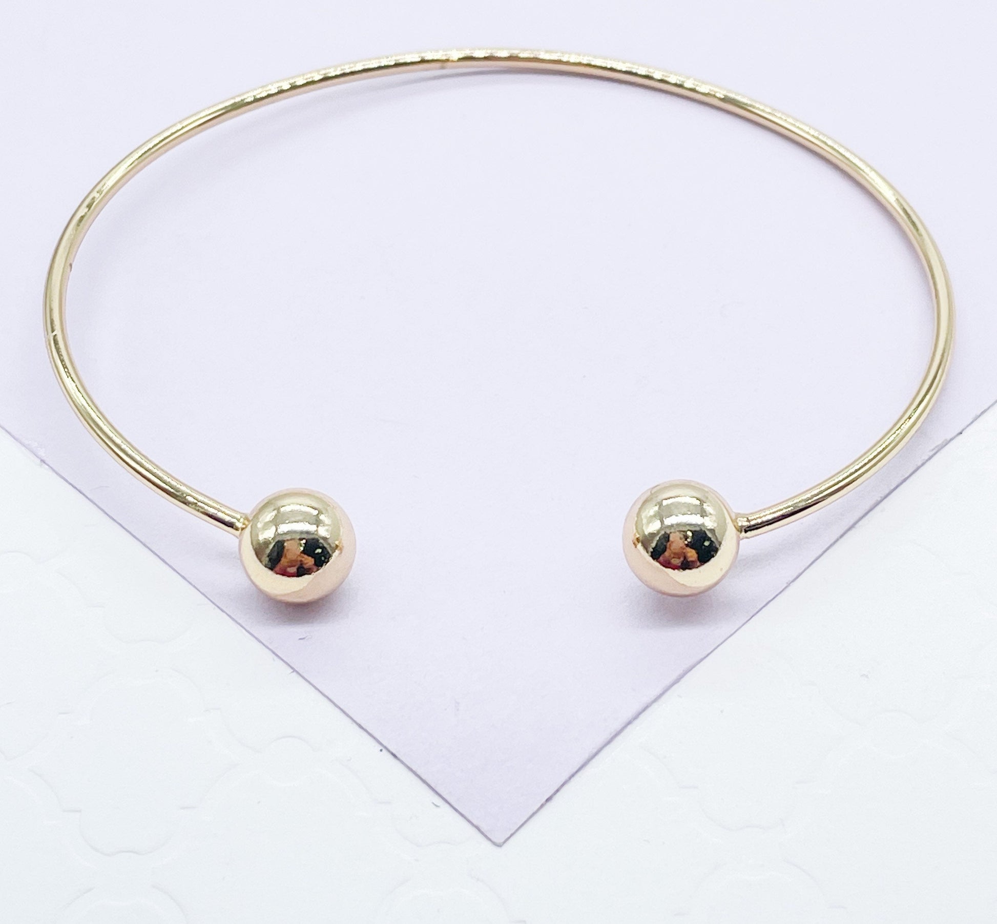 18k Gold Filled Plain Cuff Bracelet With Balls as Ends