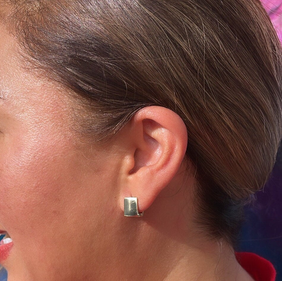 18k Gold Filled Smooth Plain Square Huggies, Wrap Around Earring