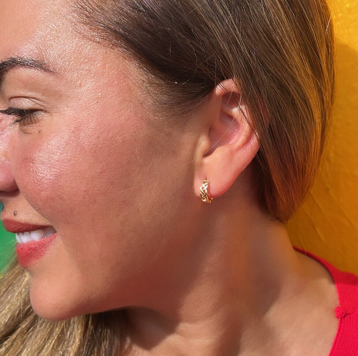 18k Gold Filled Plain Braided Huggie Earring Available in 2 Sizes