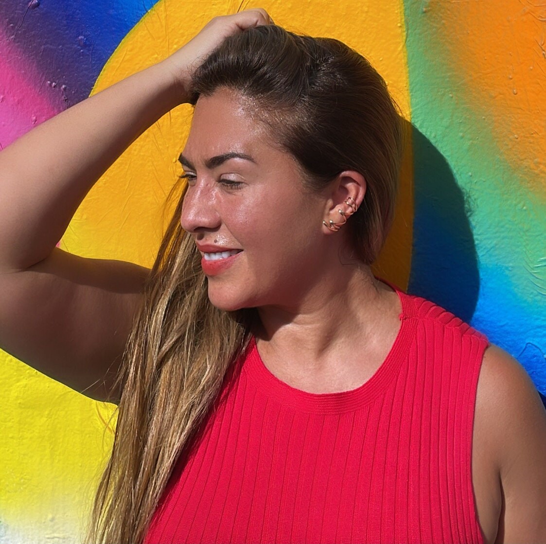 18k Gold Filled Line Crowded Claw Stud Earring