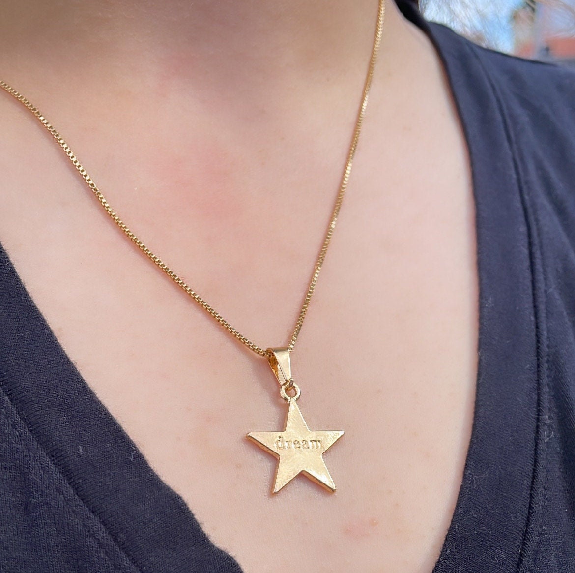 18k Gold Filled Solid Star With Dream Quote Center