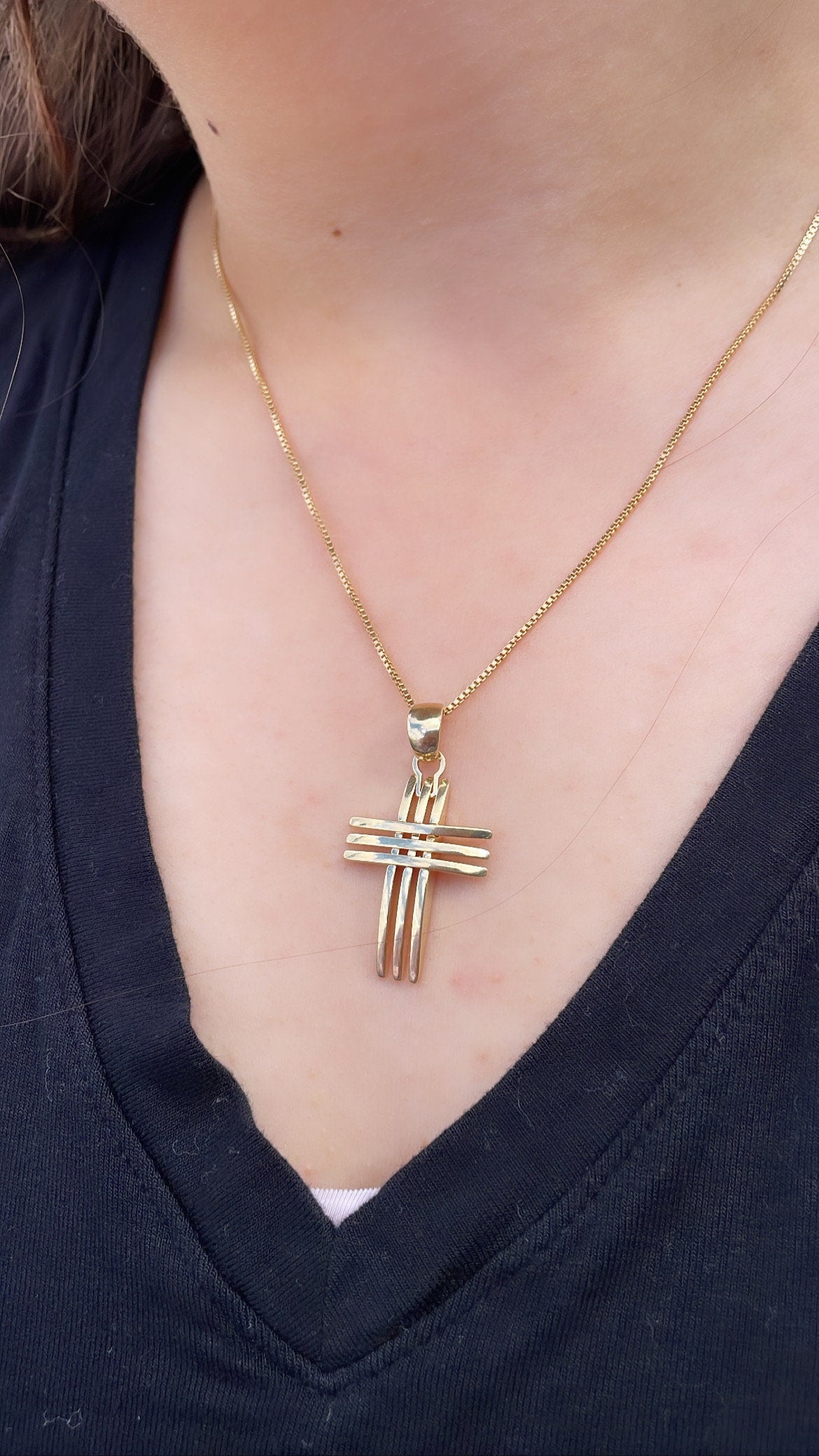18k Gold Filled 3 Rows Solid Dome Cross