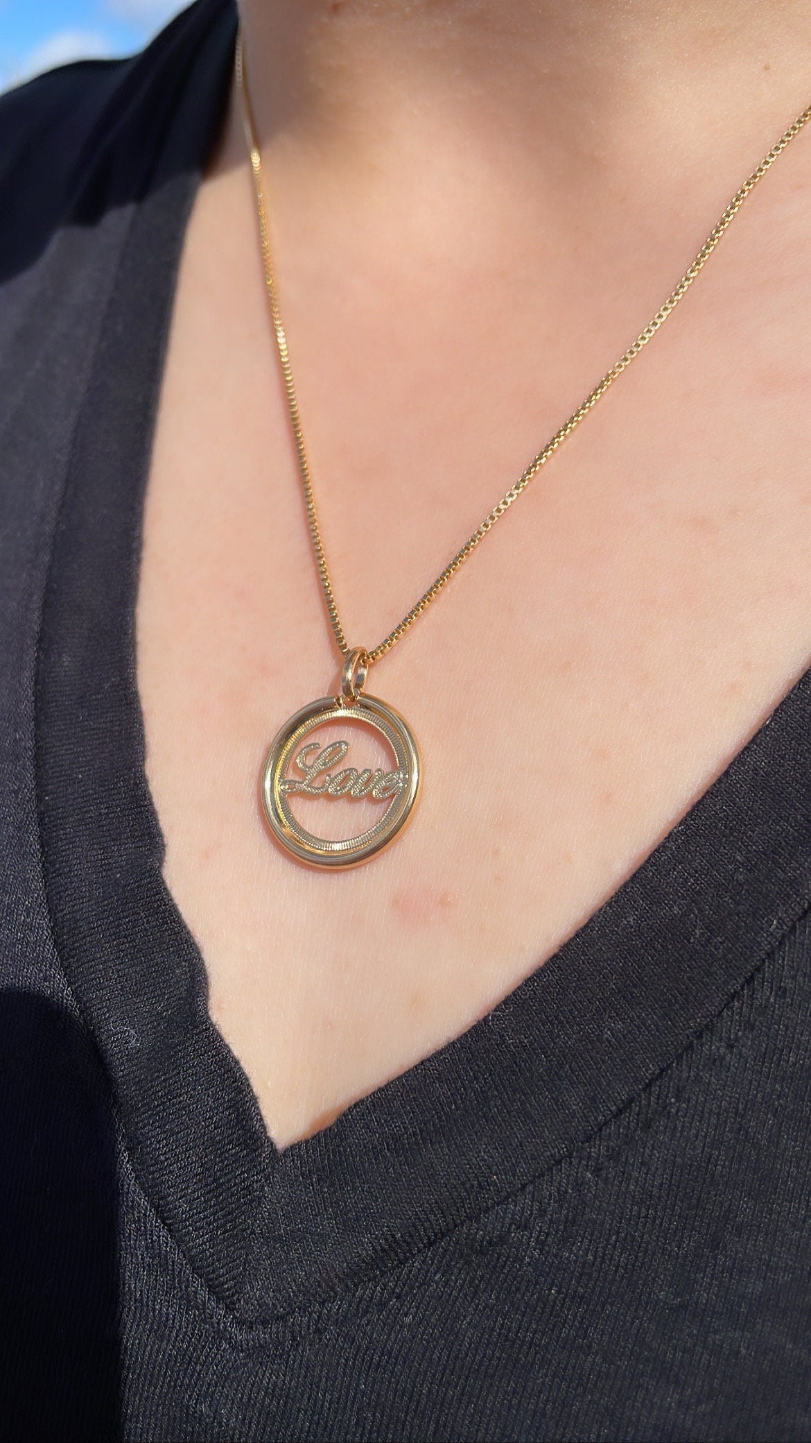 18k Gold Filled Medallion Pendant With Love In the Center