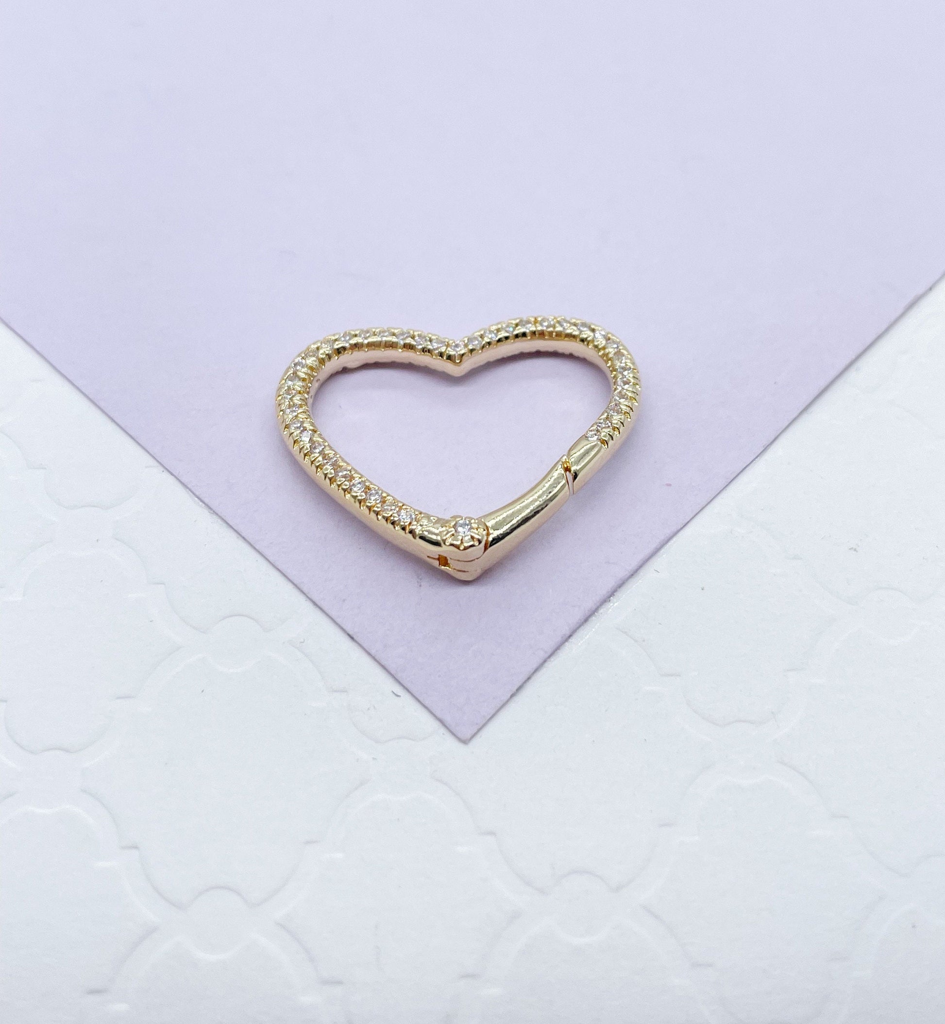 18k Gold Filled Pave Heart Clasps