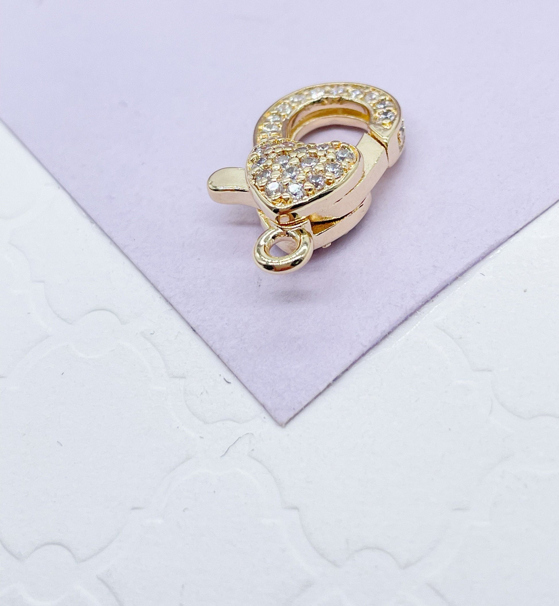 18k Gold Filled Crab Claw Pave Clasp With Heart Detail