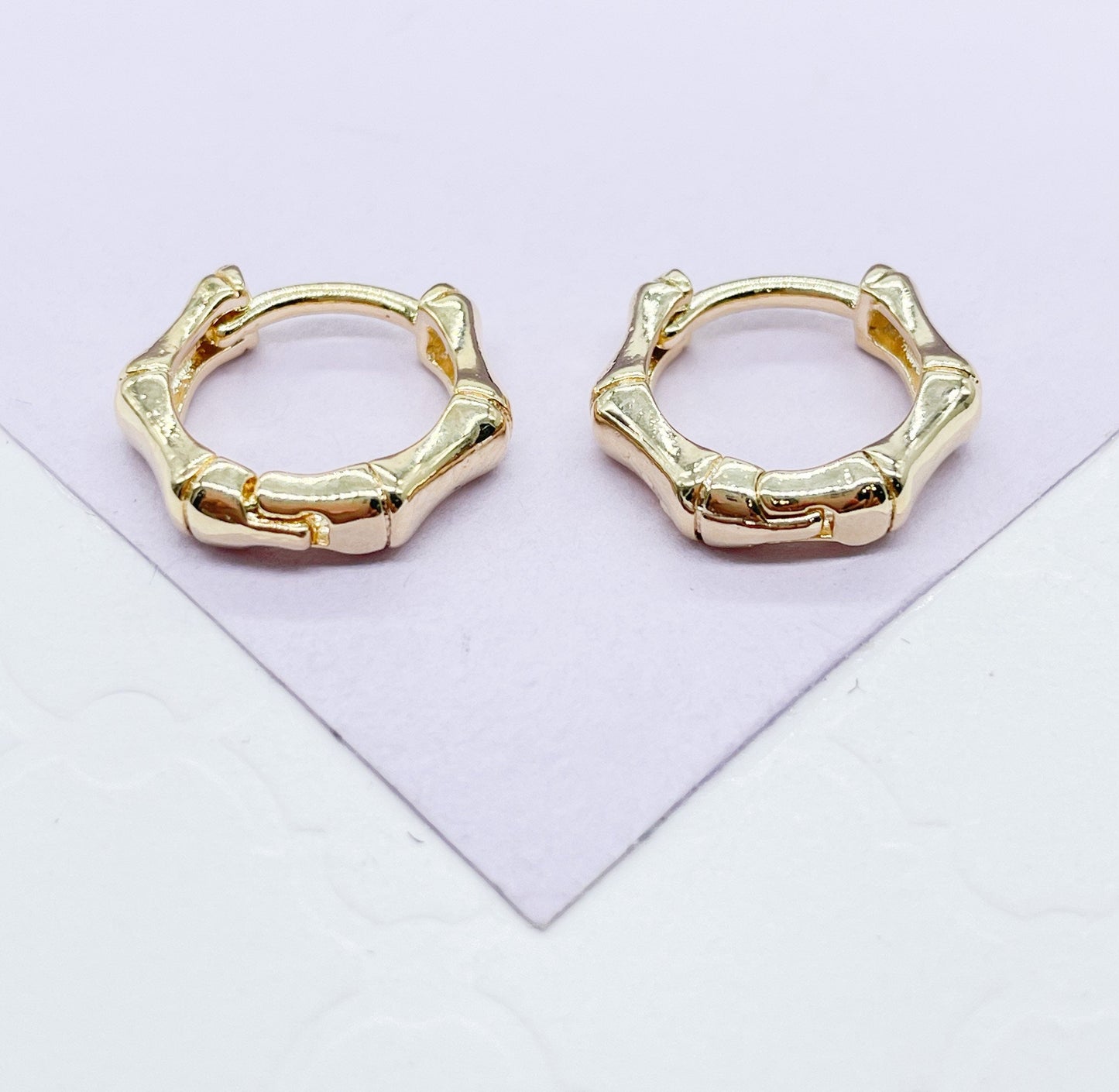18k Gold Filled Small Baby Sized Bamboo Huggie Earrings