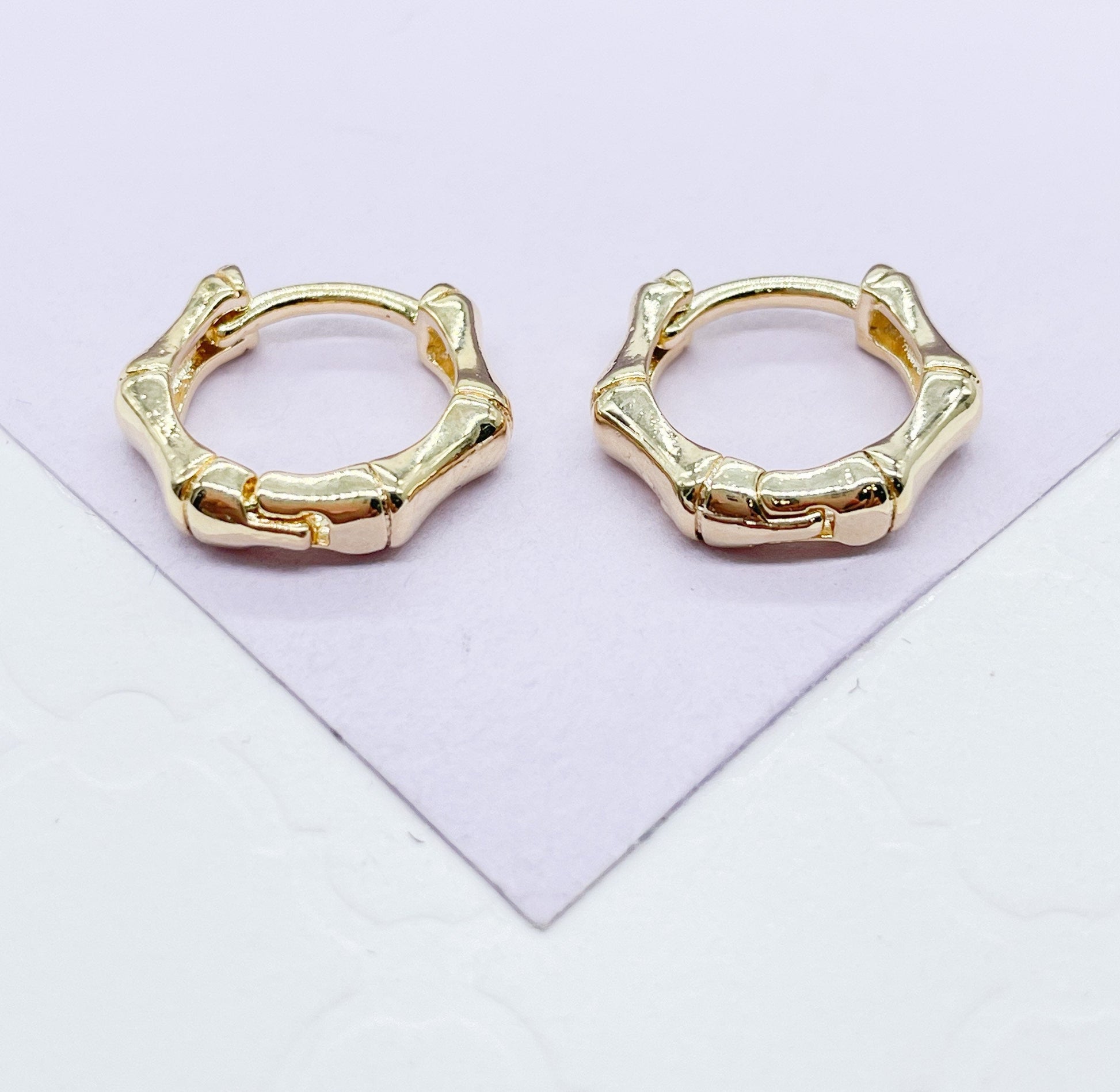 18k Gold Filled Small Baby Sized Bamboo Huggie Earrings