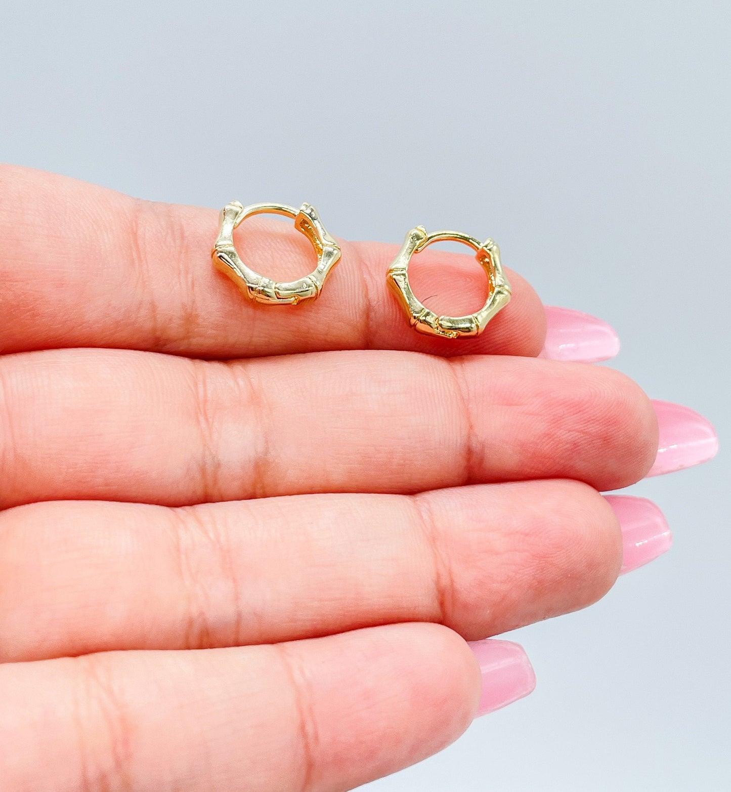 18k Gold Filled Small Baby Sized Bamboo Huggie Earrings