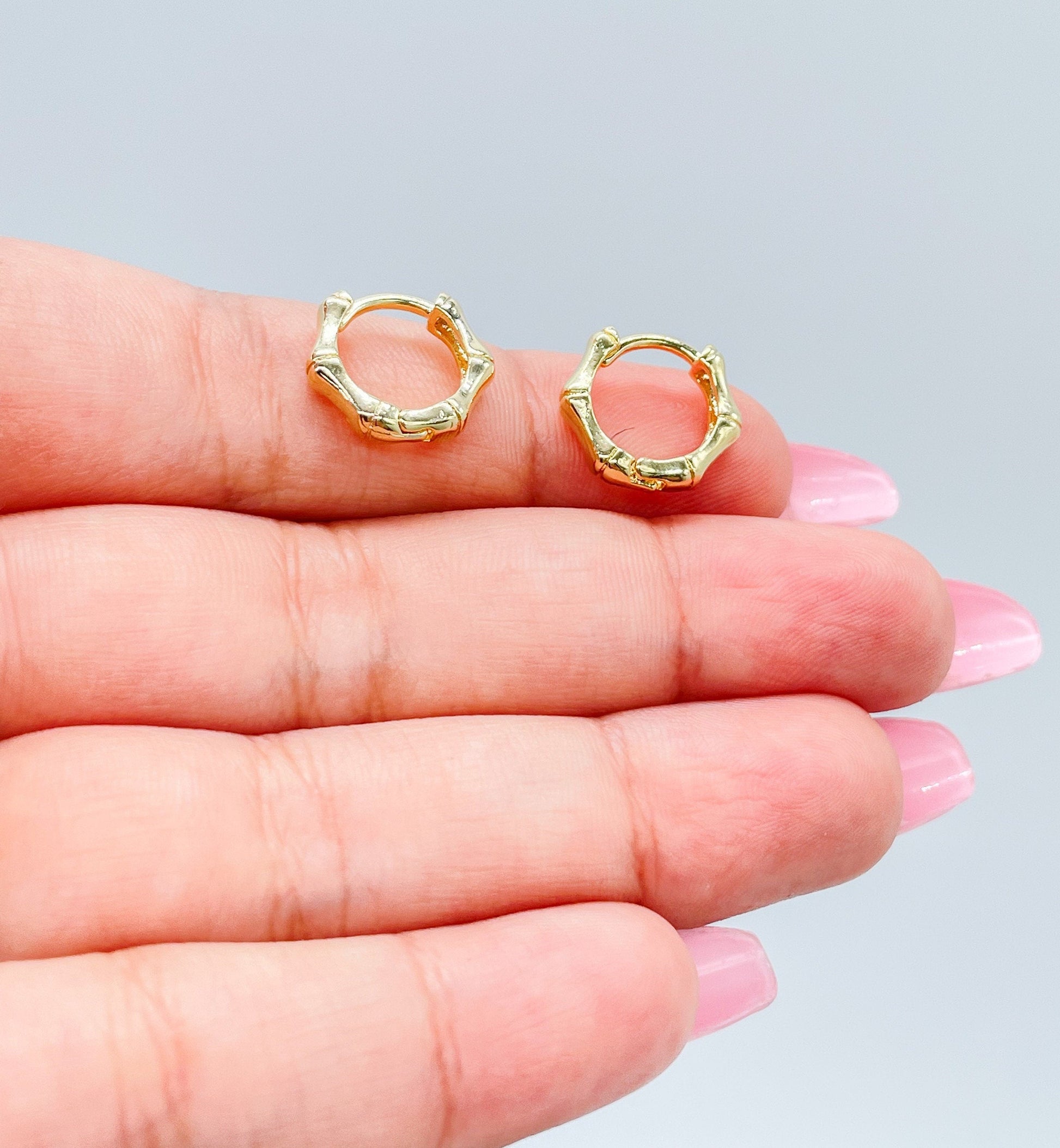 18k Gold Filled Small Baby Sized Bamboo Huggie Earrings