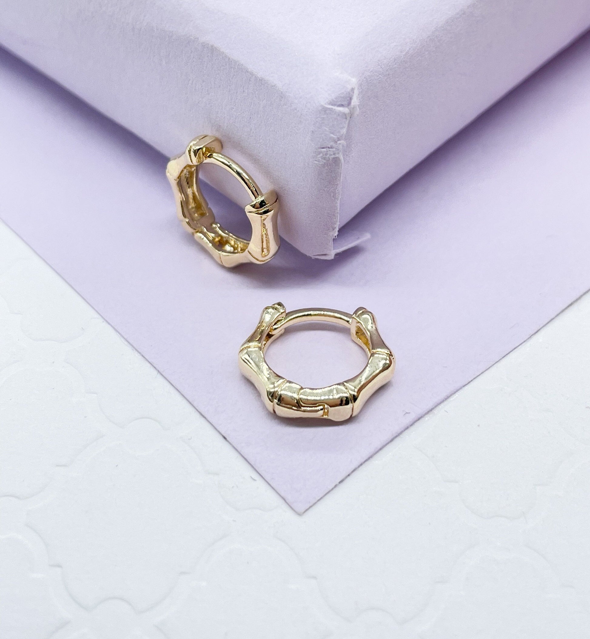 18k Gold Filled Small Baby Sized Bamboo Huggie Earrings
