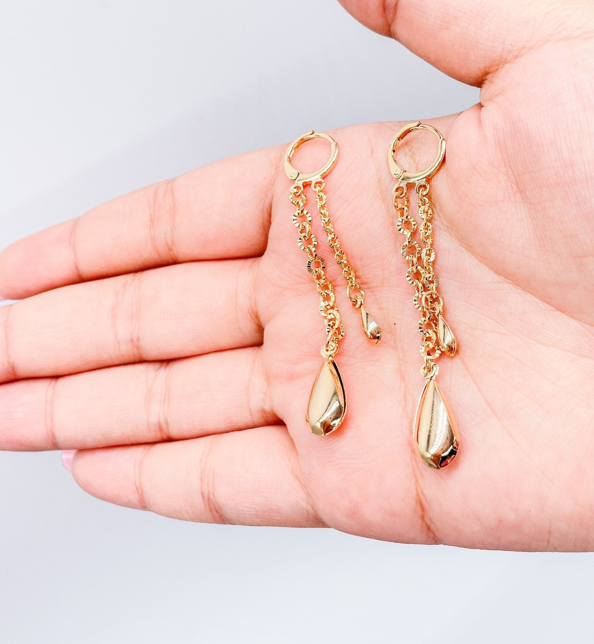 18k Gold Filled Dangling Dual Tear Drop Earring