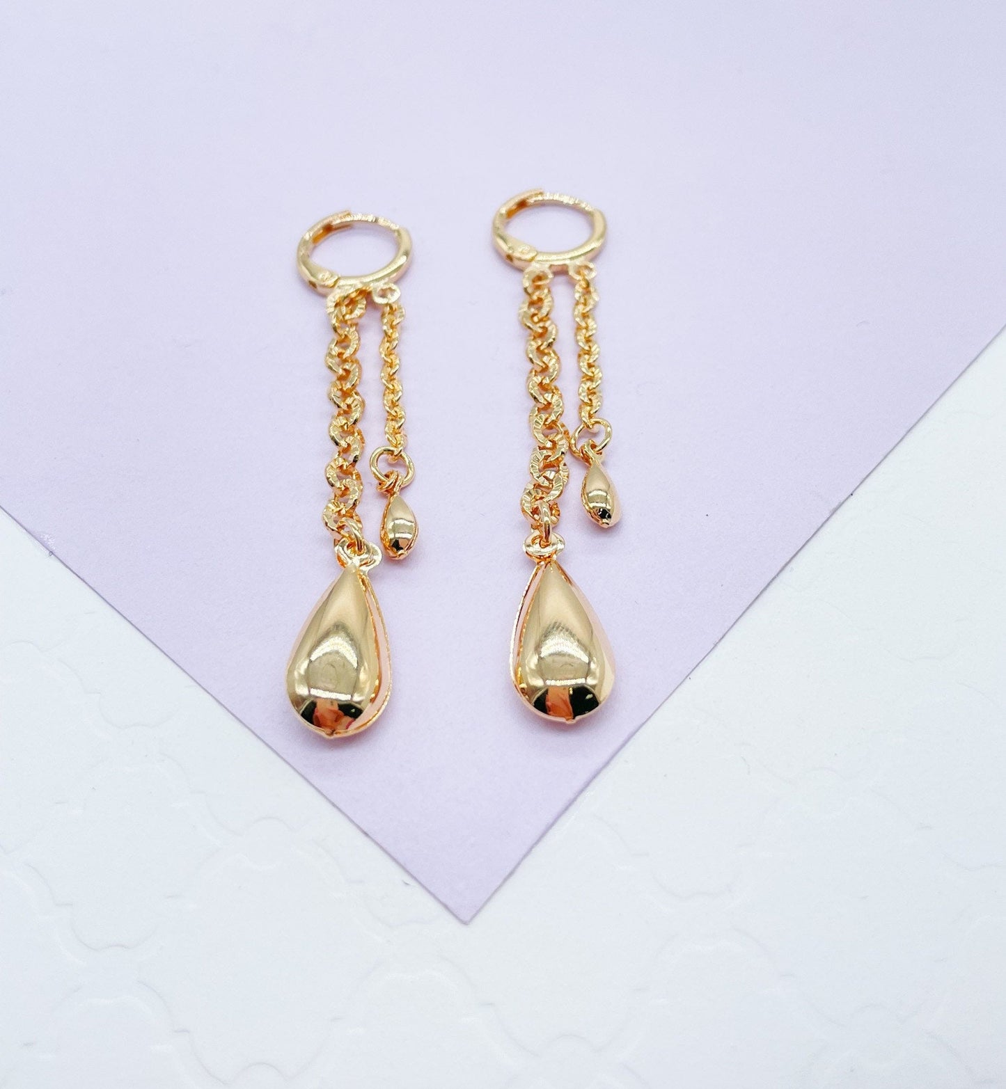 18k Gold Filled Dangling Dual Tear Drop Earring