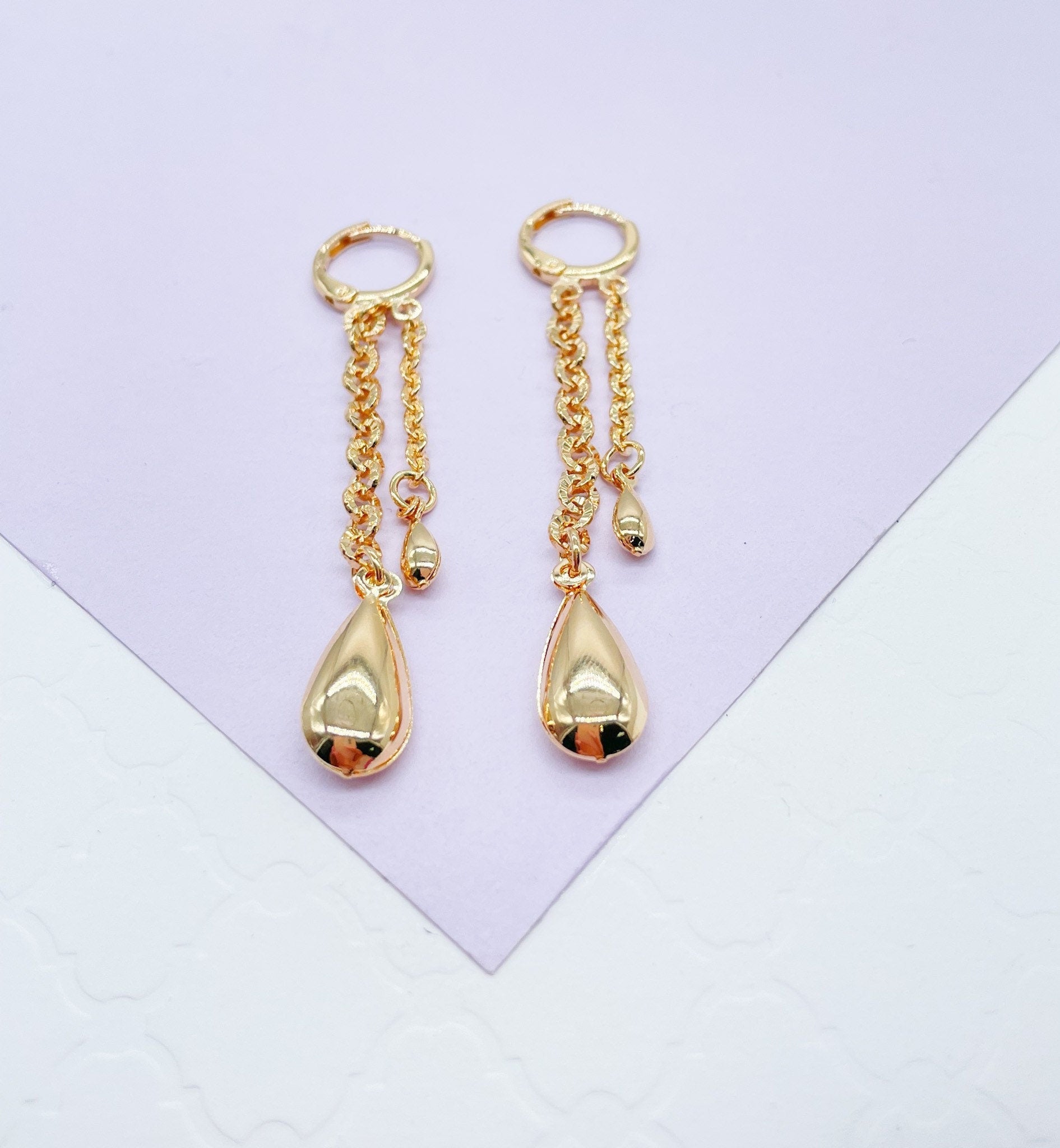 18k Gold Filled Dangling Dual Tear Drop Earring