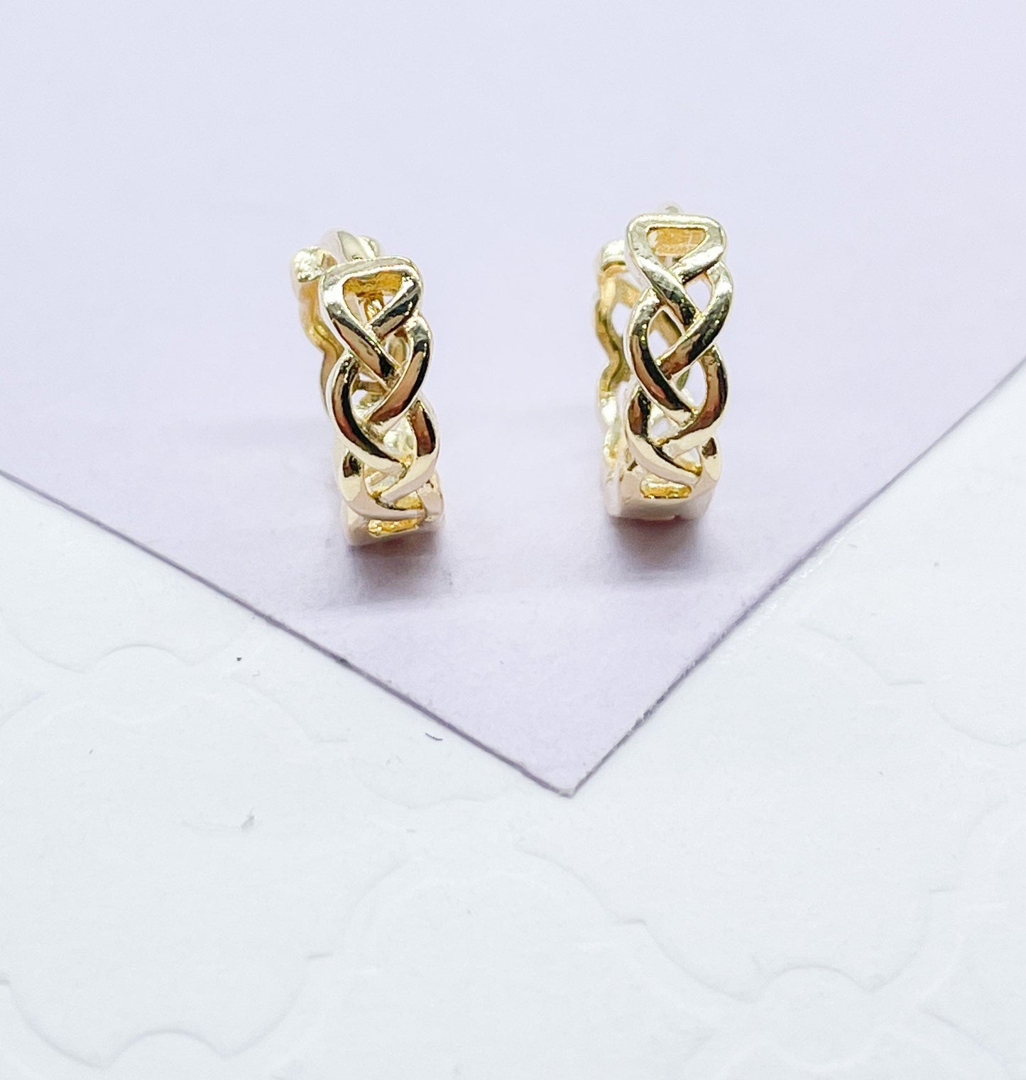 18k Gold Filled Plain Braided Huggie Earring Available in 2 Sizes