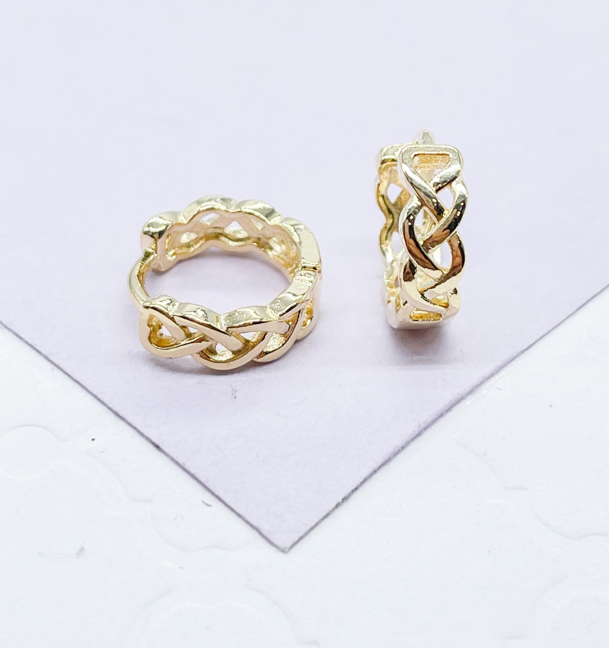 18k Gold Filled Plain Braided Huggie Earring Available in 2 Sizes