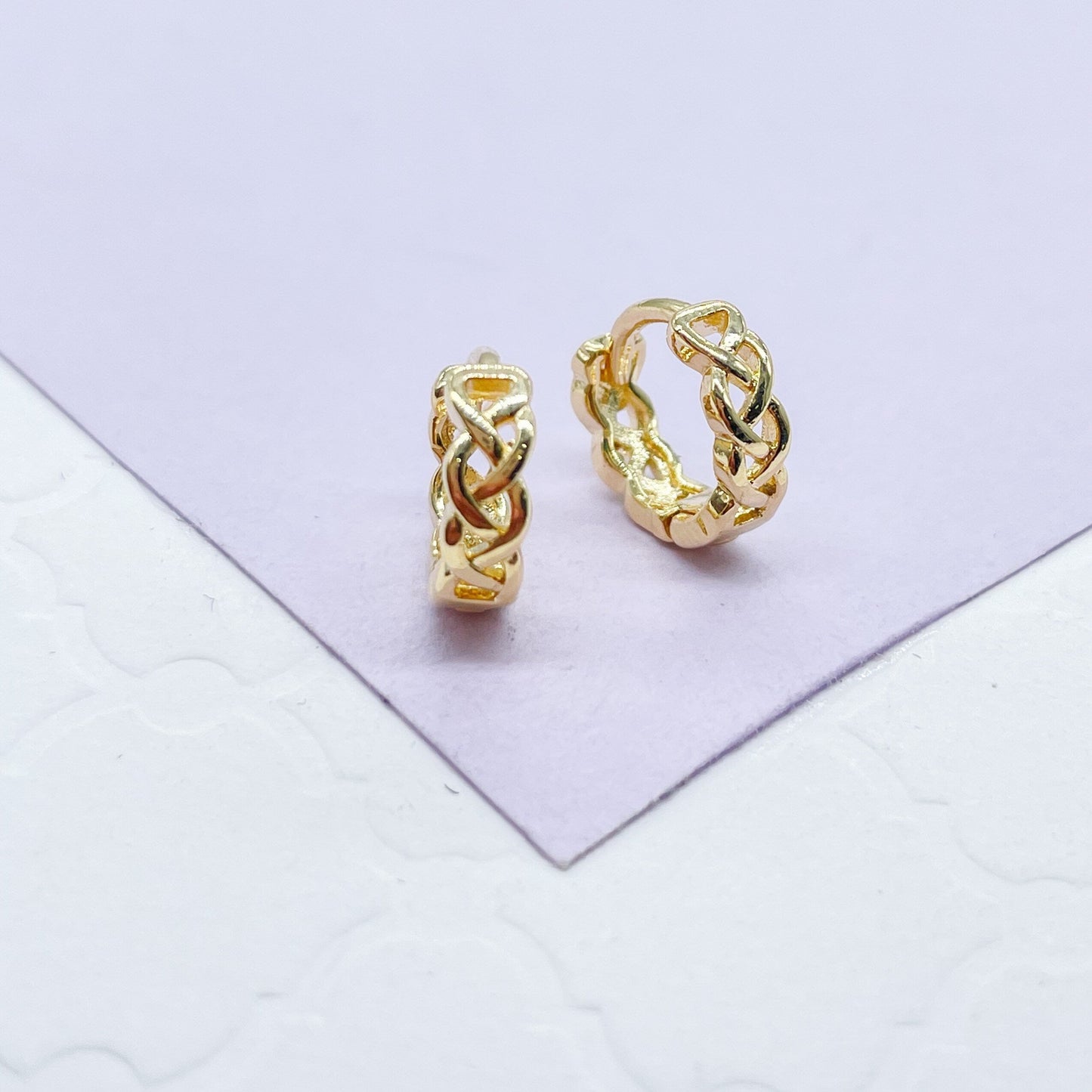 18k Gold Filled Plain Braided Huggie Earring Available in 2 Sizes